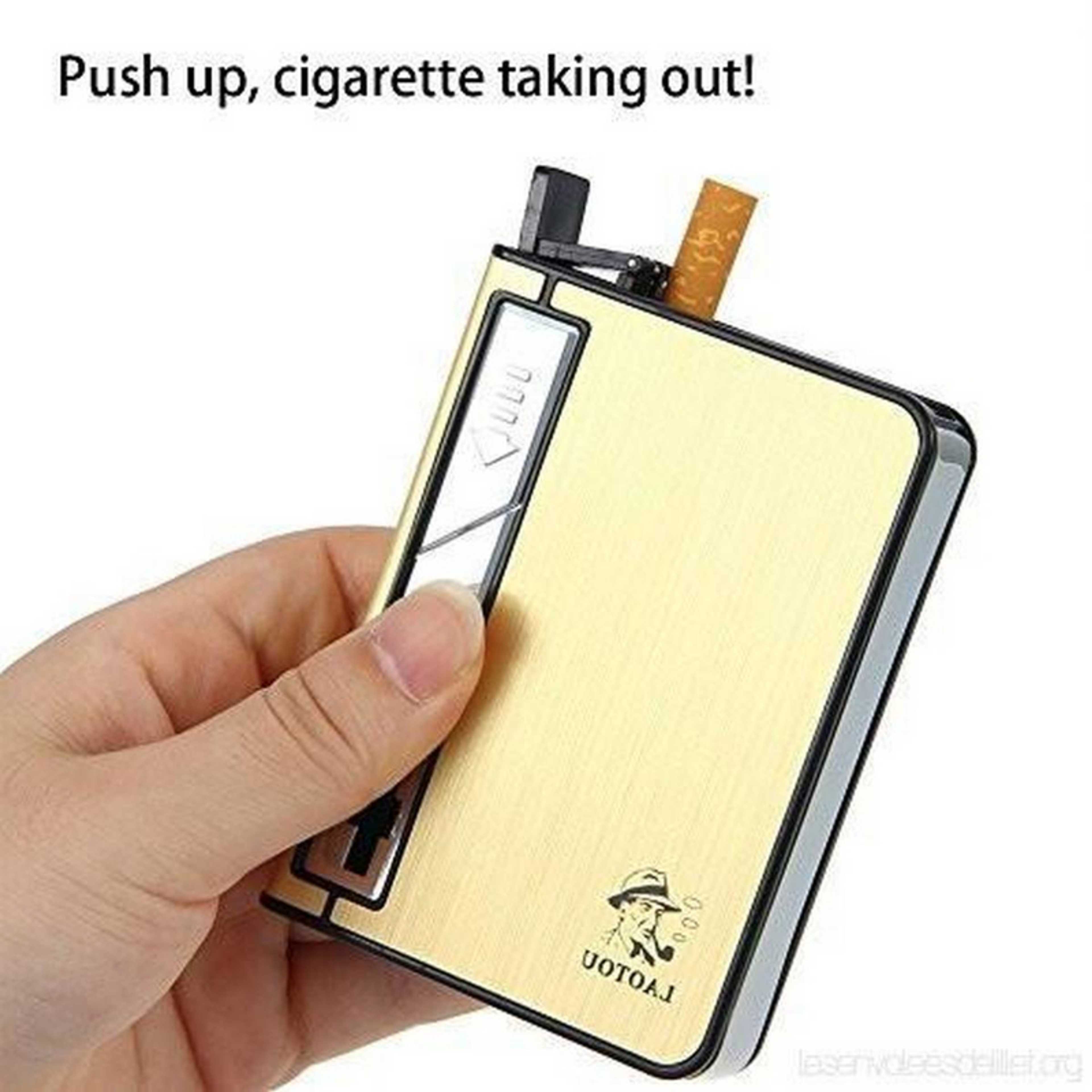 Fancy Golden C_igarette Case With Rechargeable Electric Lighter