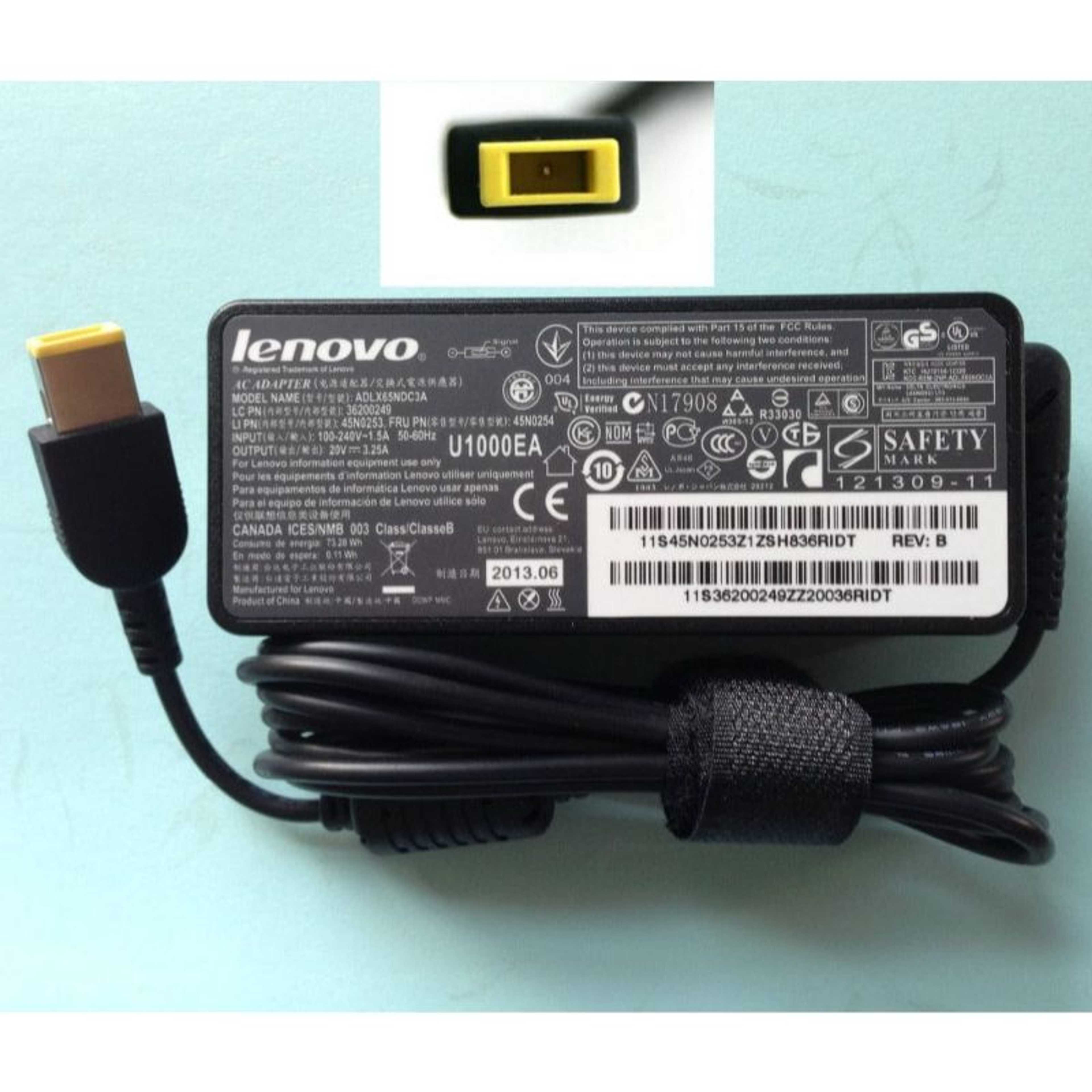 LENOVO SQUARE PIN LAPTOP CHARGER 20V 3.25A 65W (USB)