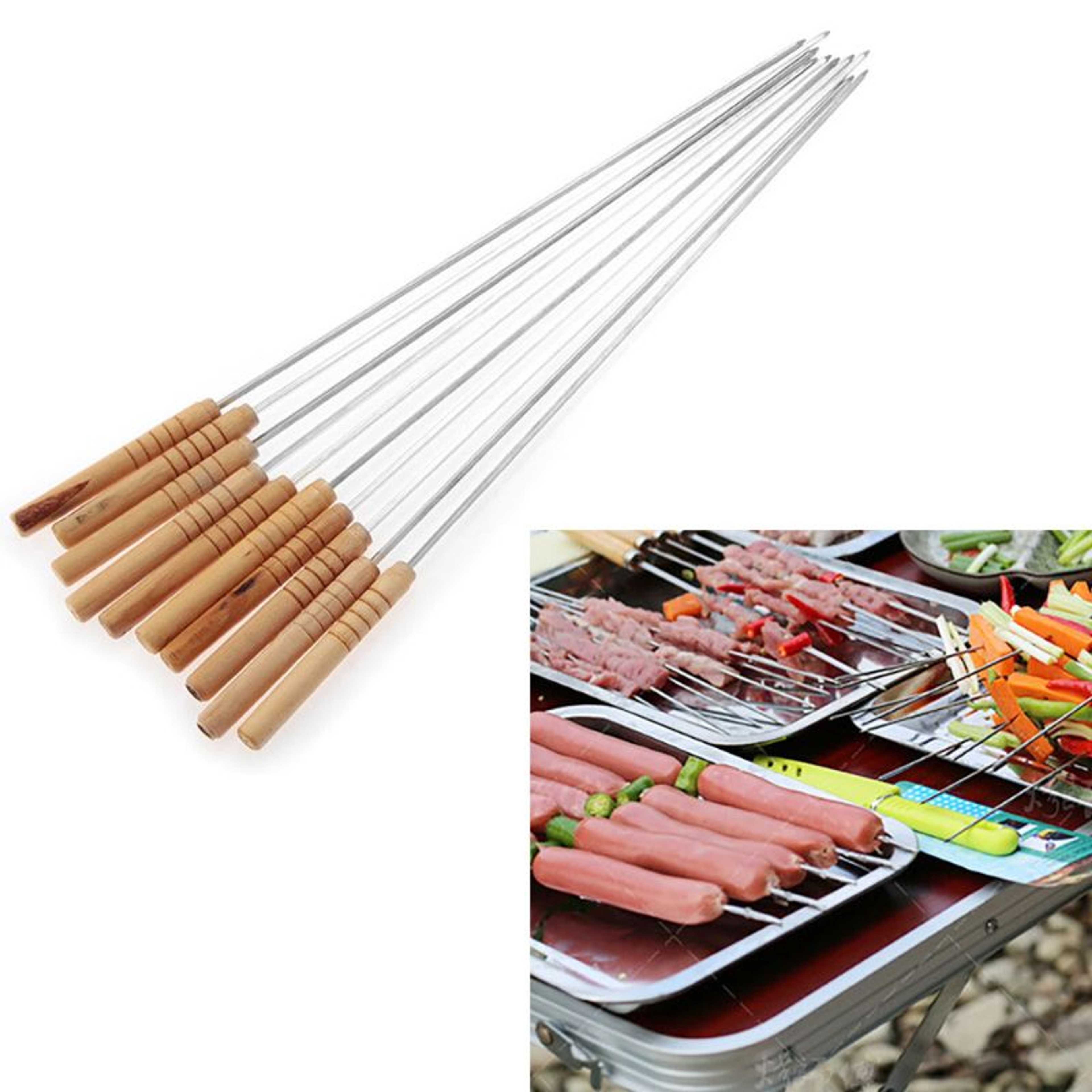 Camping Picnic Compact BBQ Needle Barbecue Utensil Skewers Wooden Handle- 10 Pieces - Product Main Image