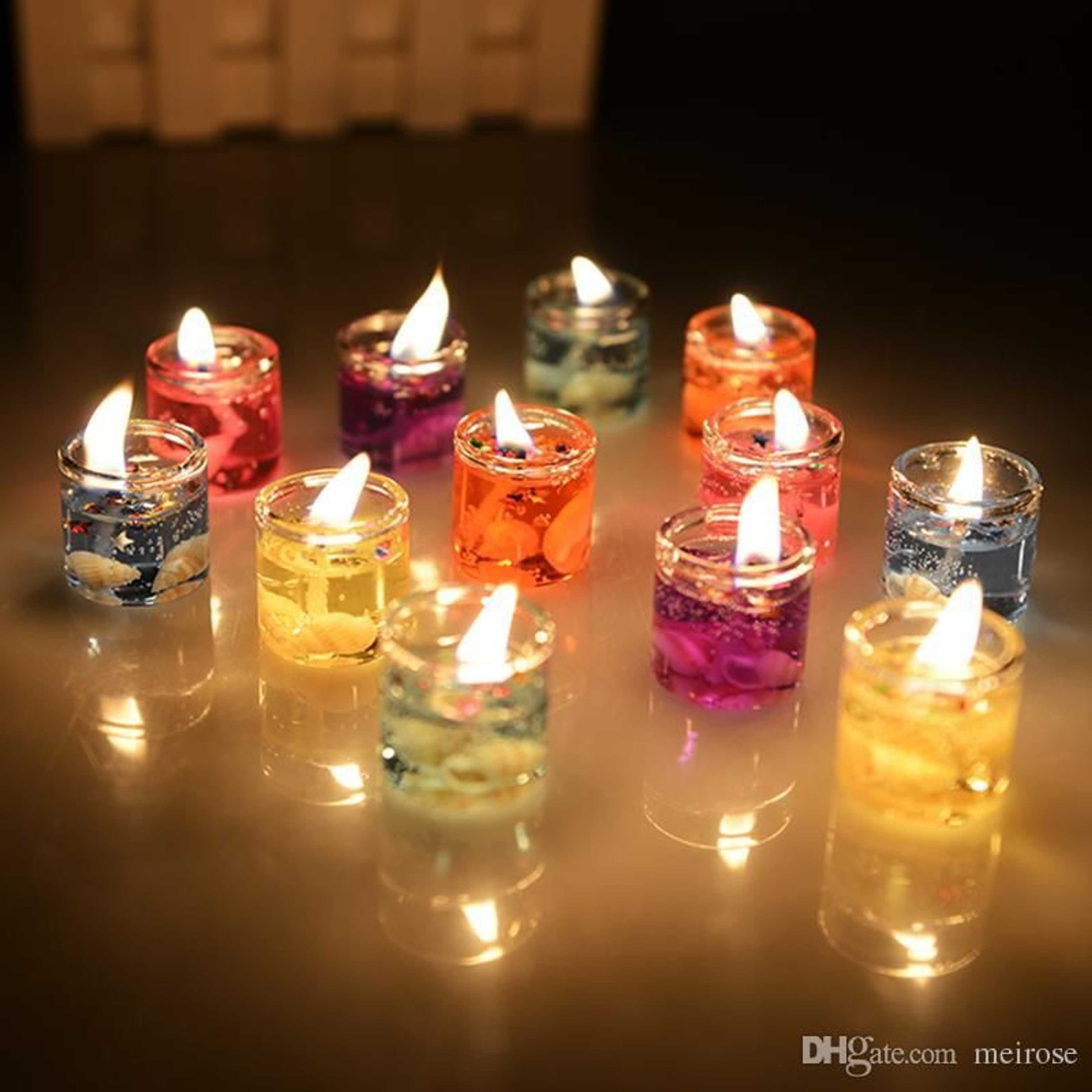 Mini Glass Gel Candles Romantic Floating Home Decoration Candle Smokeless Ocean Seashell Glass Jelly Tealight Candles in Glass Holder- Pack of 6