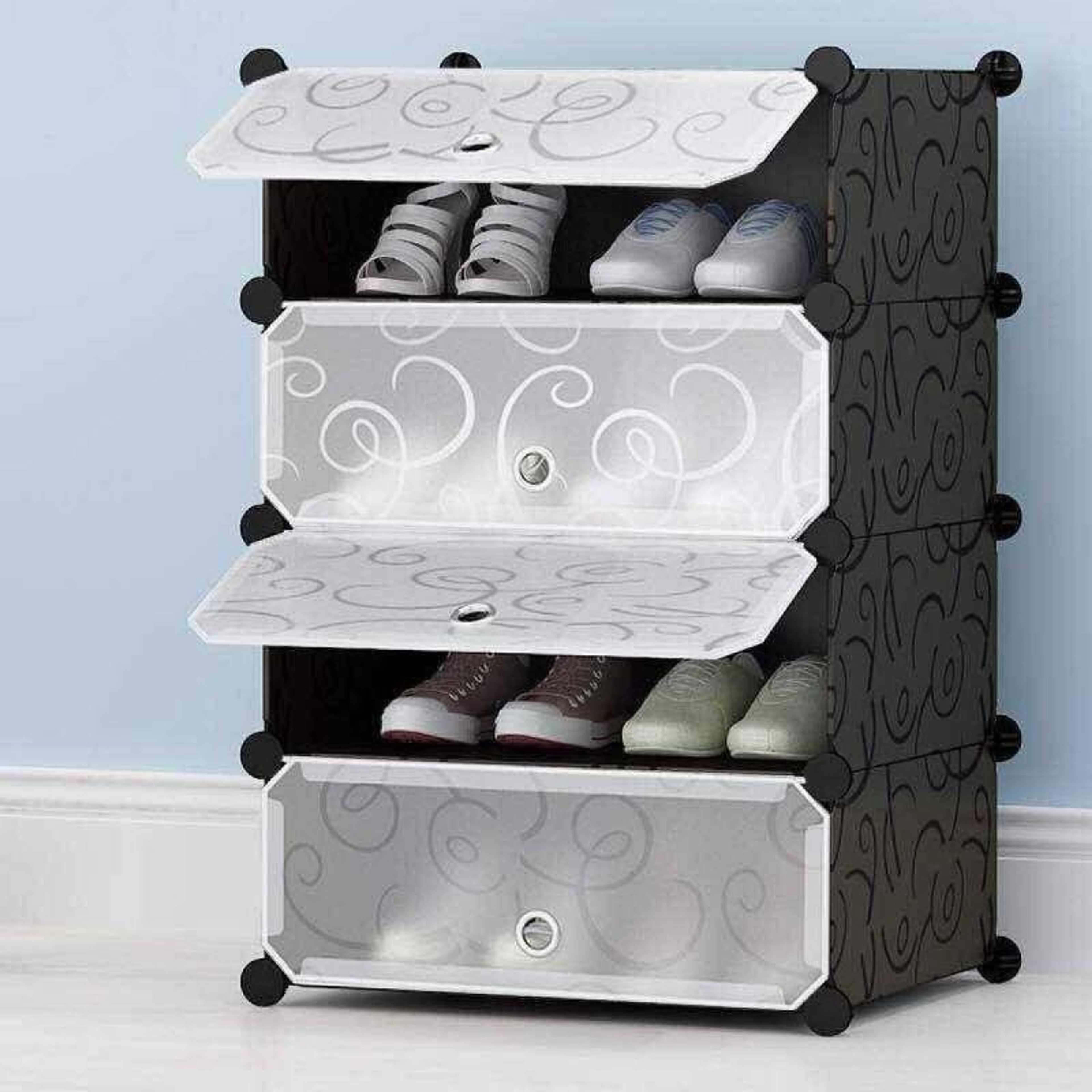 DIY Plastic 4 Layers Cubes Storage Cabinet / Shoe Rack – Black
