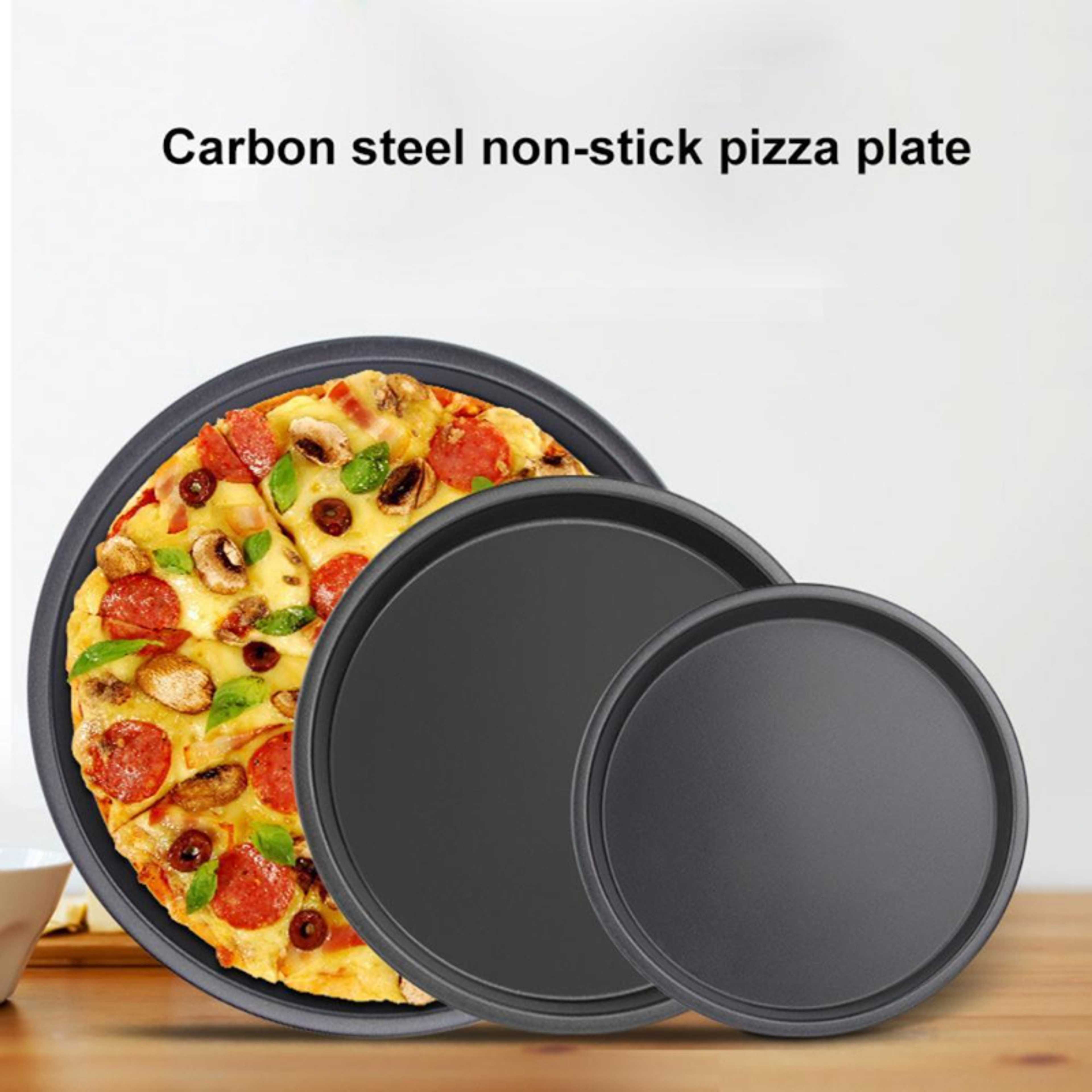 Pack of 3 Non-stick Pizza Pan, Round Premium Bakeware, Black Easy Baking Plate Pan Cook Pizza Pizza Pan Set Nonstick Pizza Pan Set Durable, high quality non stick coating High Temperature Resistance Multifunctional(BBS094)