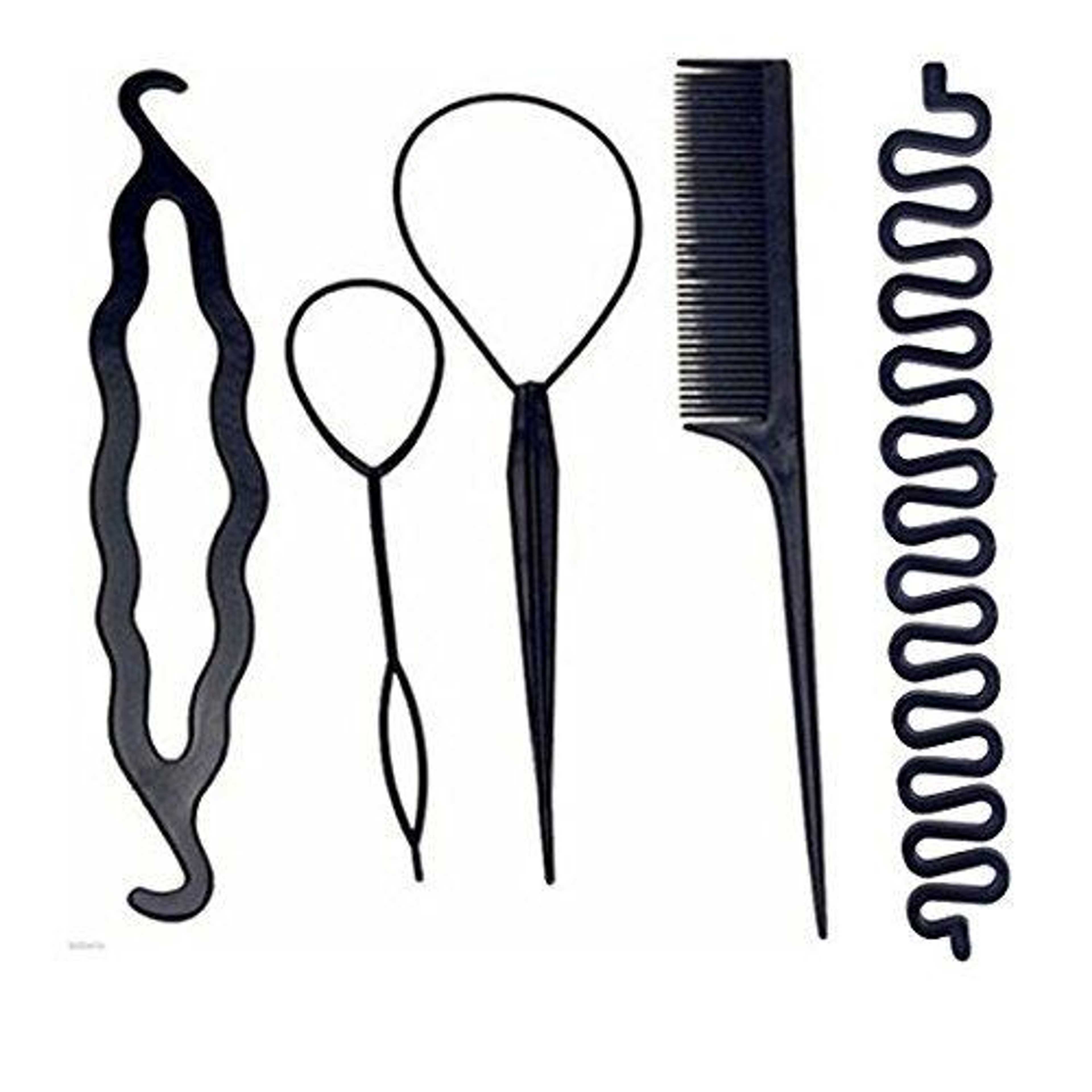 Professional Braids Hair Styling Tool Kit For Women  (Set Of 6 Pcs) Braids Tools with Zig Zag Pony Tail Makers Women Girls DIY Hair Styling Set Kit Tools Accessories Hair Accessories Set Pull Hair Needle Dish hair Comb Tools As Picture