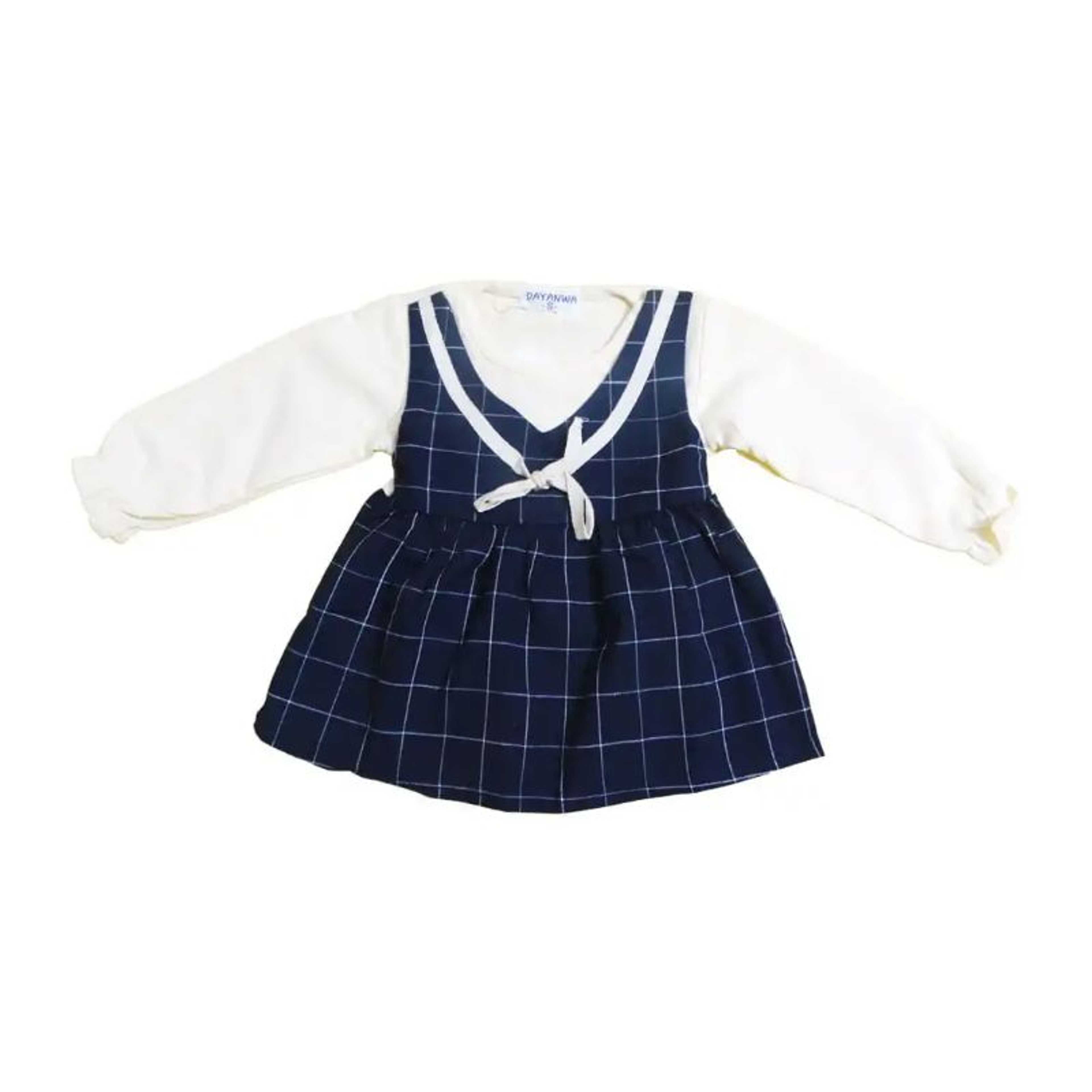 Baby Girl Premium blue Checked Winter Frock
