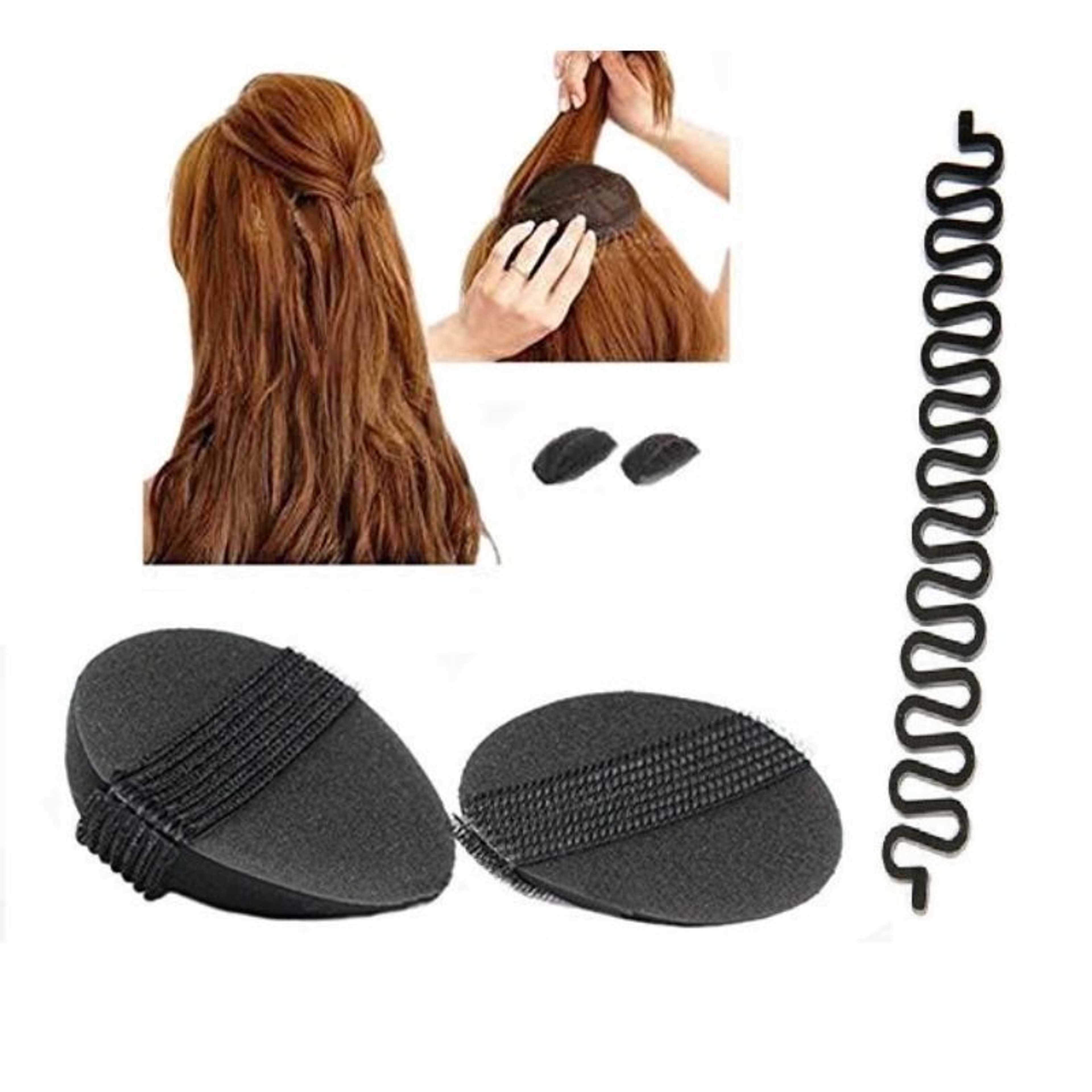 Pack of 3 - 1pcs Zigzag and 1 Pair Sponge Bump It Up Volume Hair Base Styling Insert Tool Hair Accessories, Black