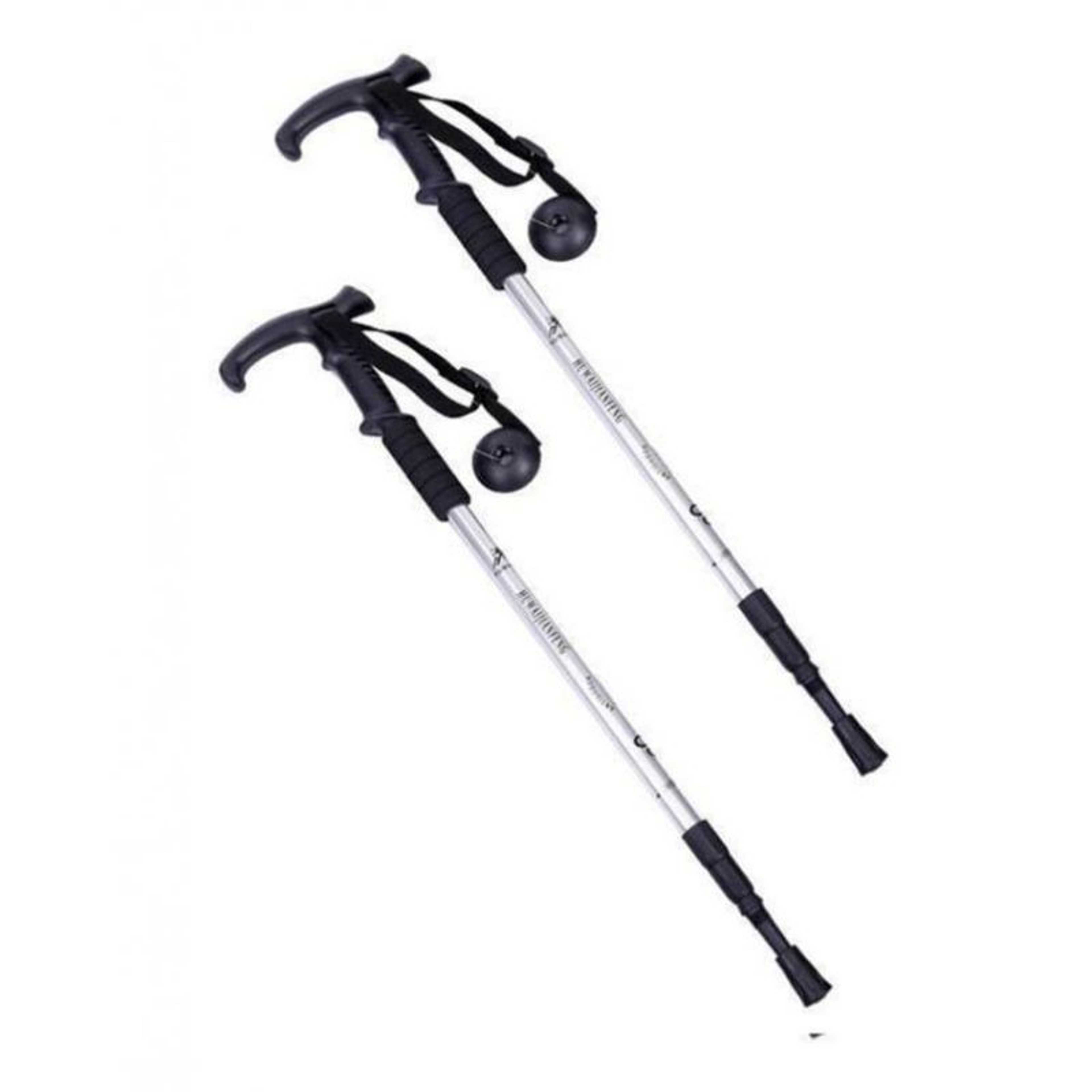 Package Of 2: Lightweight Trekking Pole Adjustable Telescopic Walking Stick 3 Section Hiking Sticks Alpenstock Anti-Shock Ivory White