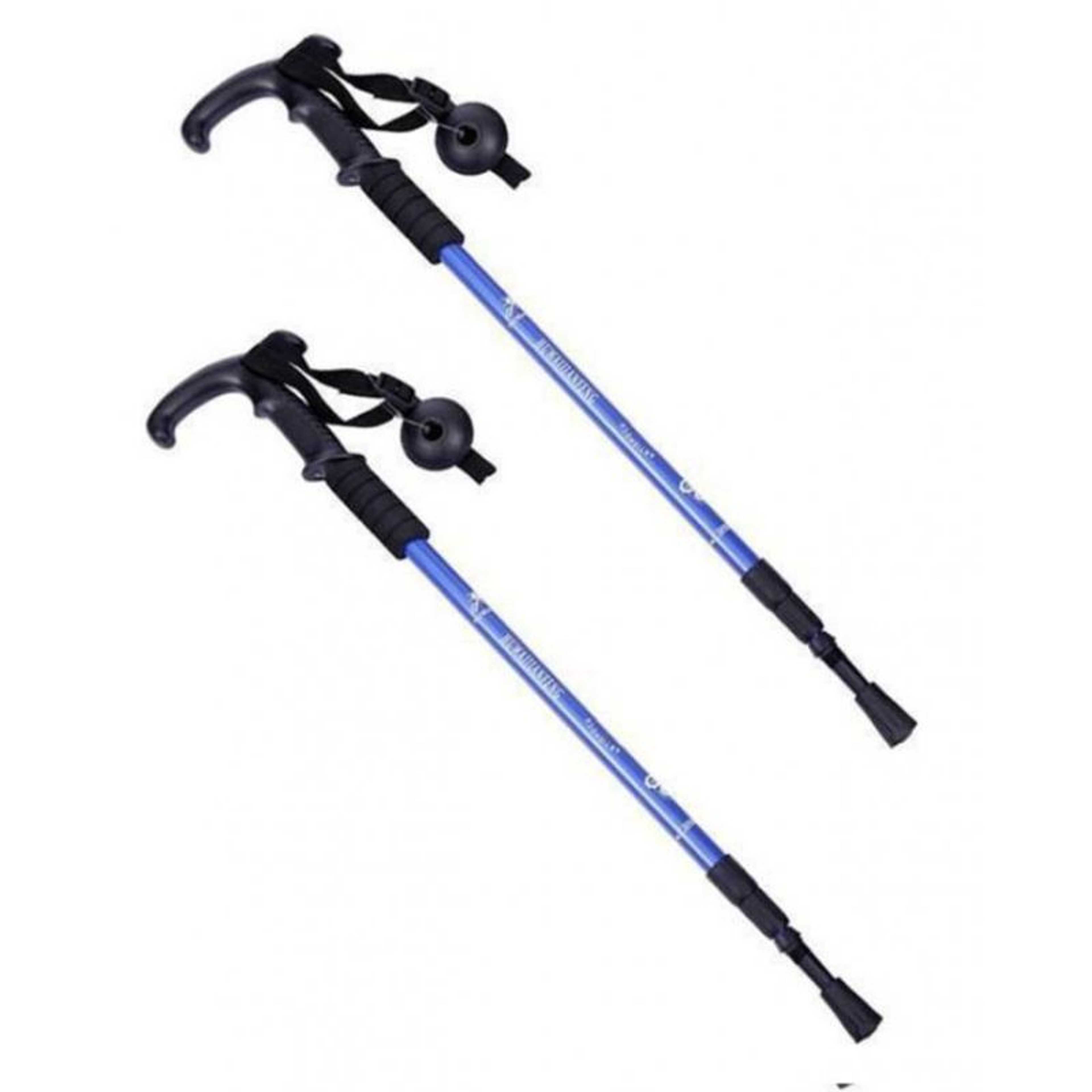 Package Of 2: Lightweight Trekking Pole Adjustable Telescopic Walking Stick 3 Section Hiking Sticks Alpenstock Anti-Shock Blue