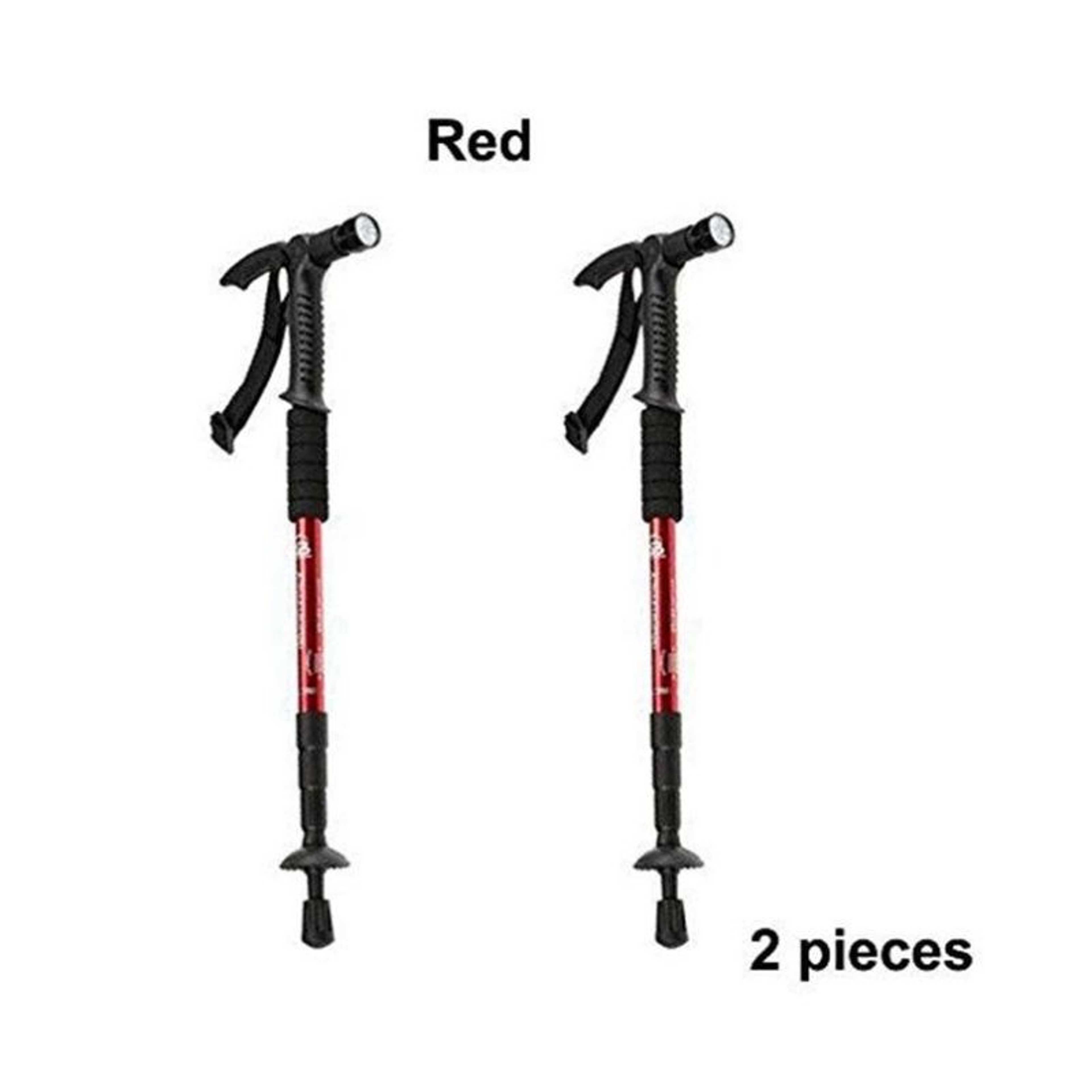 Package Of 2: Lightweight Trekking Pole Adjustable Telescopic Walking Stick 3 Section Hiking Sticks Alpenstock Anti-Shock Red