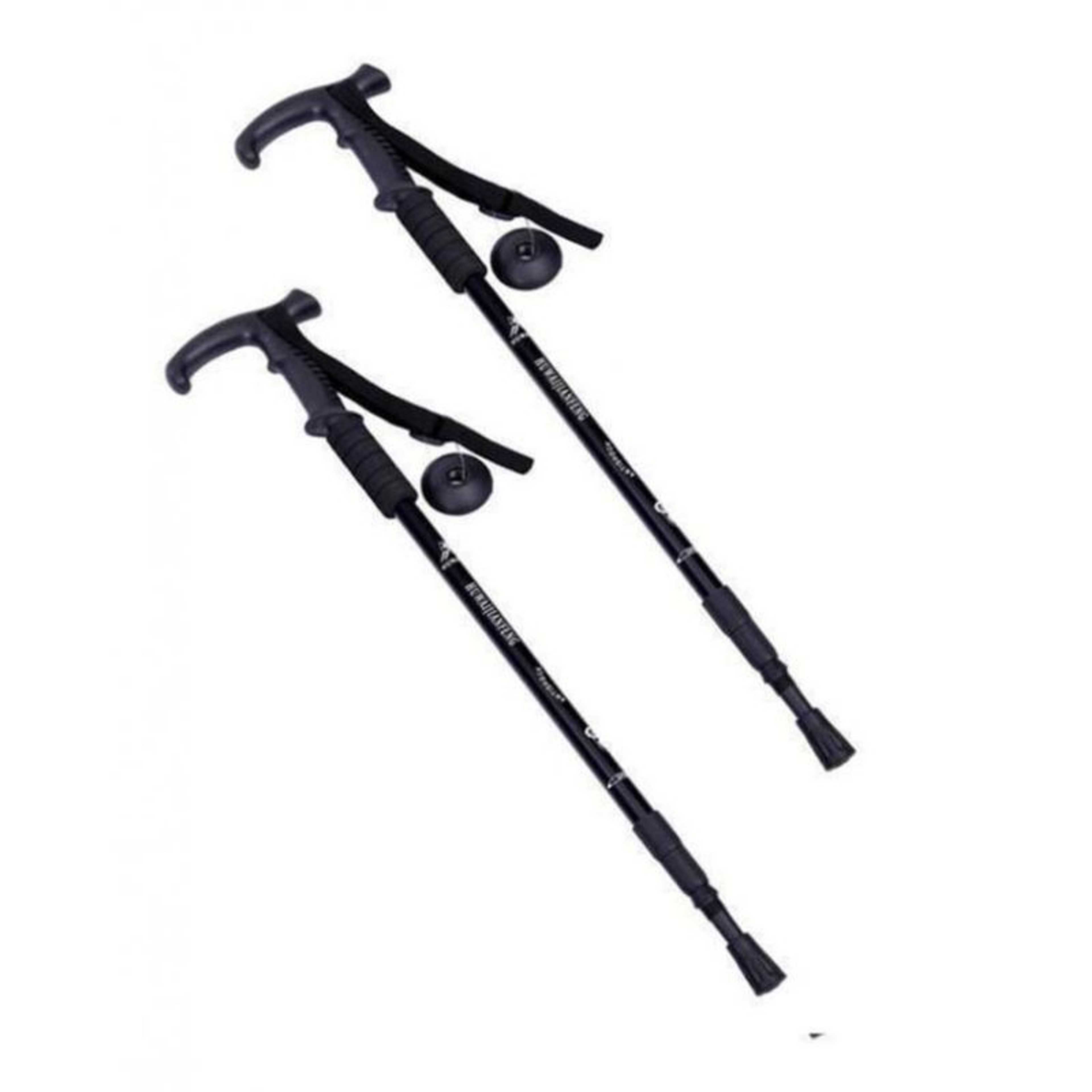 Package Of 2: Lightweight Trekking Pole Adjustable Telescopic Walking Stick 3 Section Hiking Sticks Alpenstock Anti-Shock Black