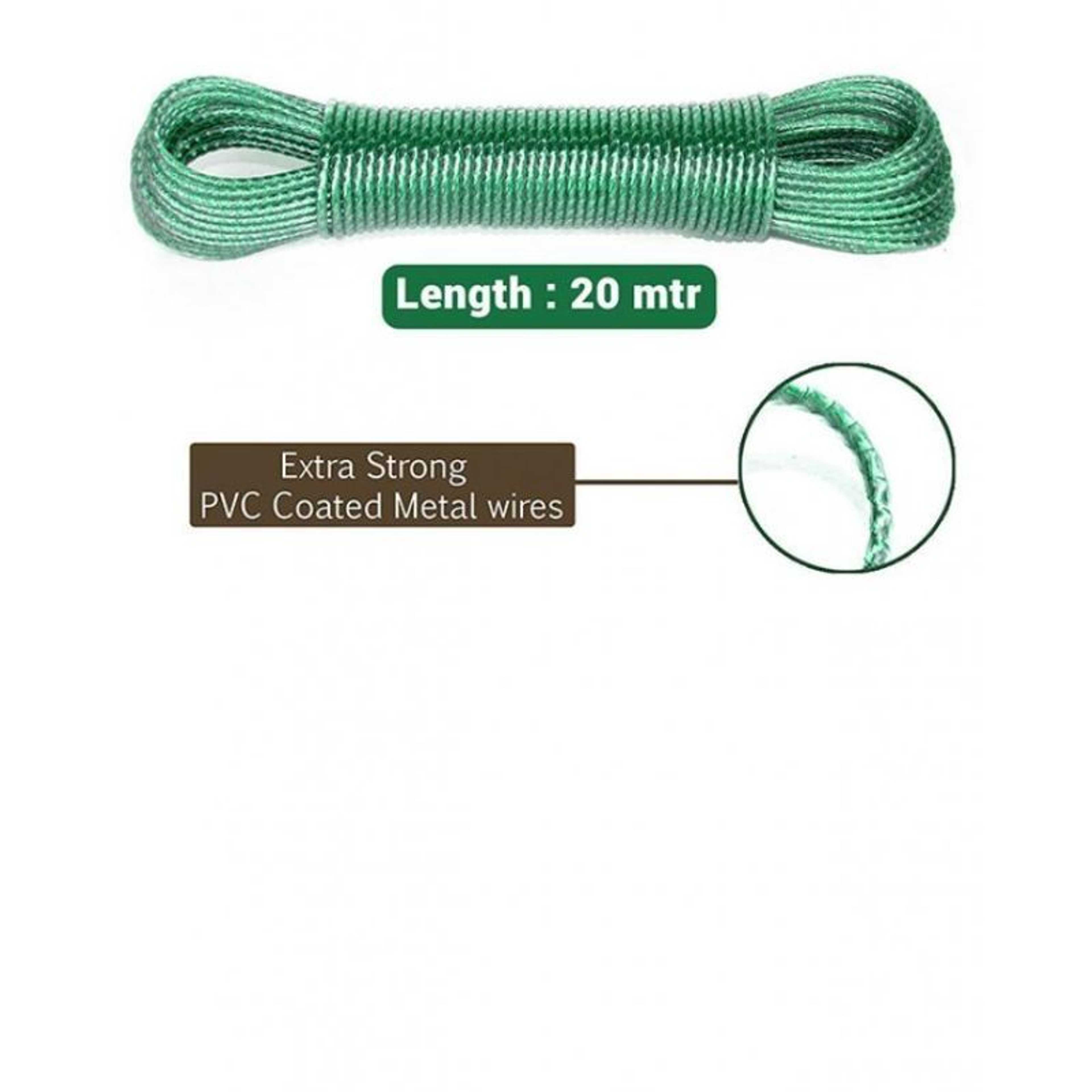 Heavy Duty Wet Cloth Laundry Rope PVC Coated Metal Cloth Drying Wire - 20 metres Green - Product Main Image