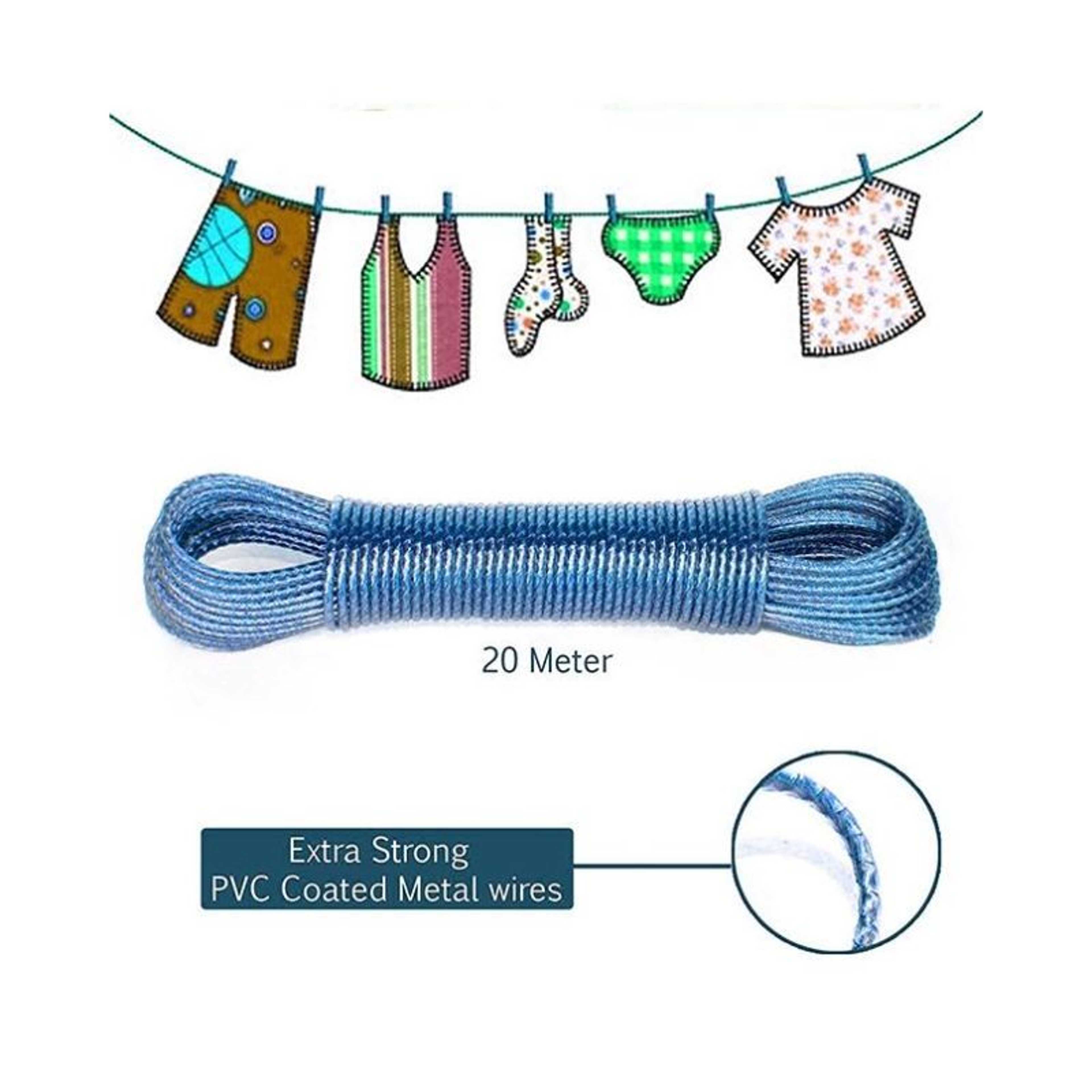 Heavy Duty Wet Cloth Laundry Rope PVC Coated Metal Cloth Drying Wire - 20 metres Blue - Product Main Image