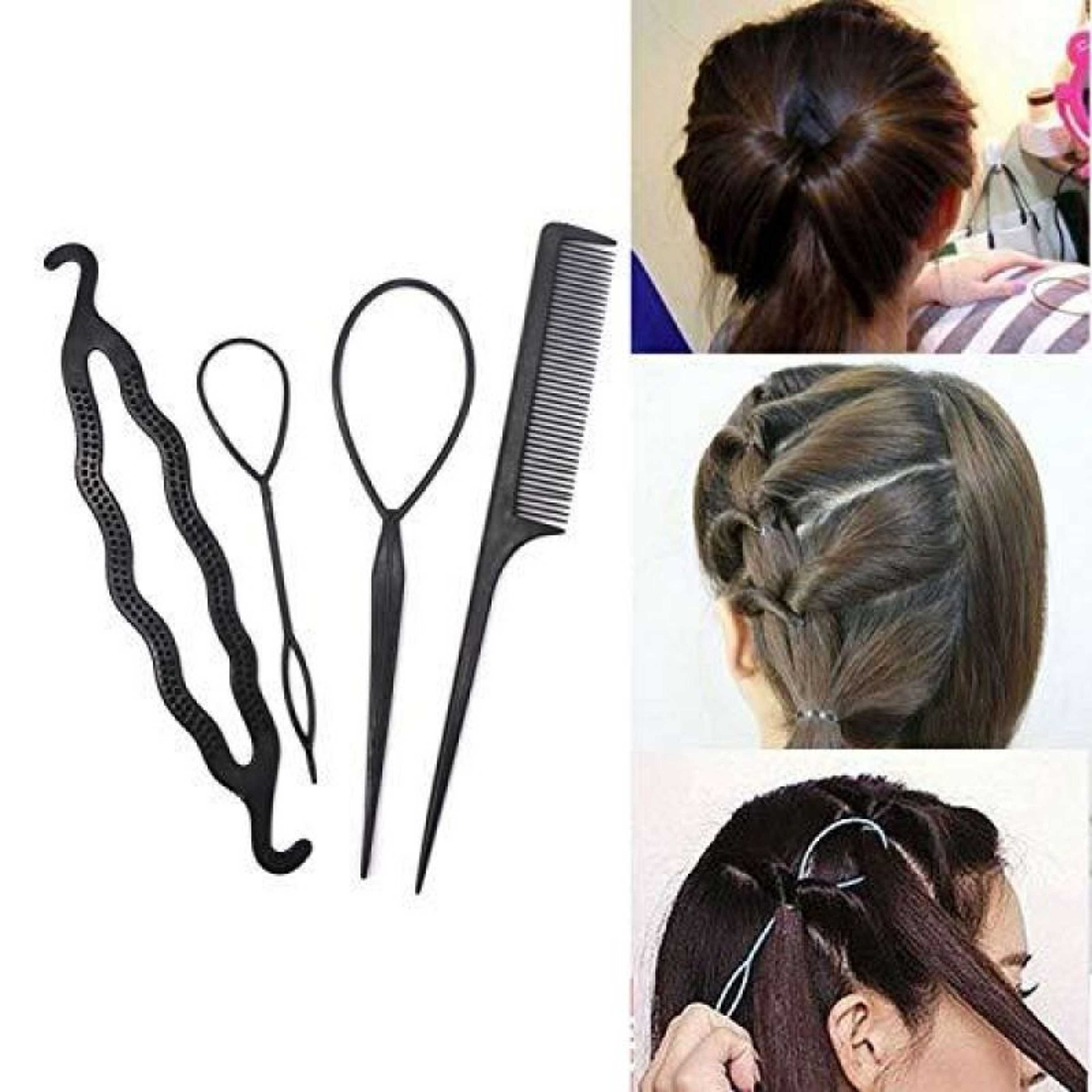 4 Pcs Set Styling Clip Bun Maker + Hair Twist Braid Ponytail Tool