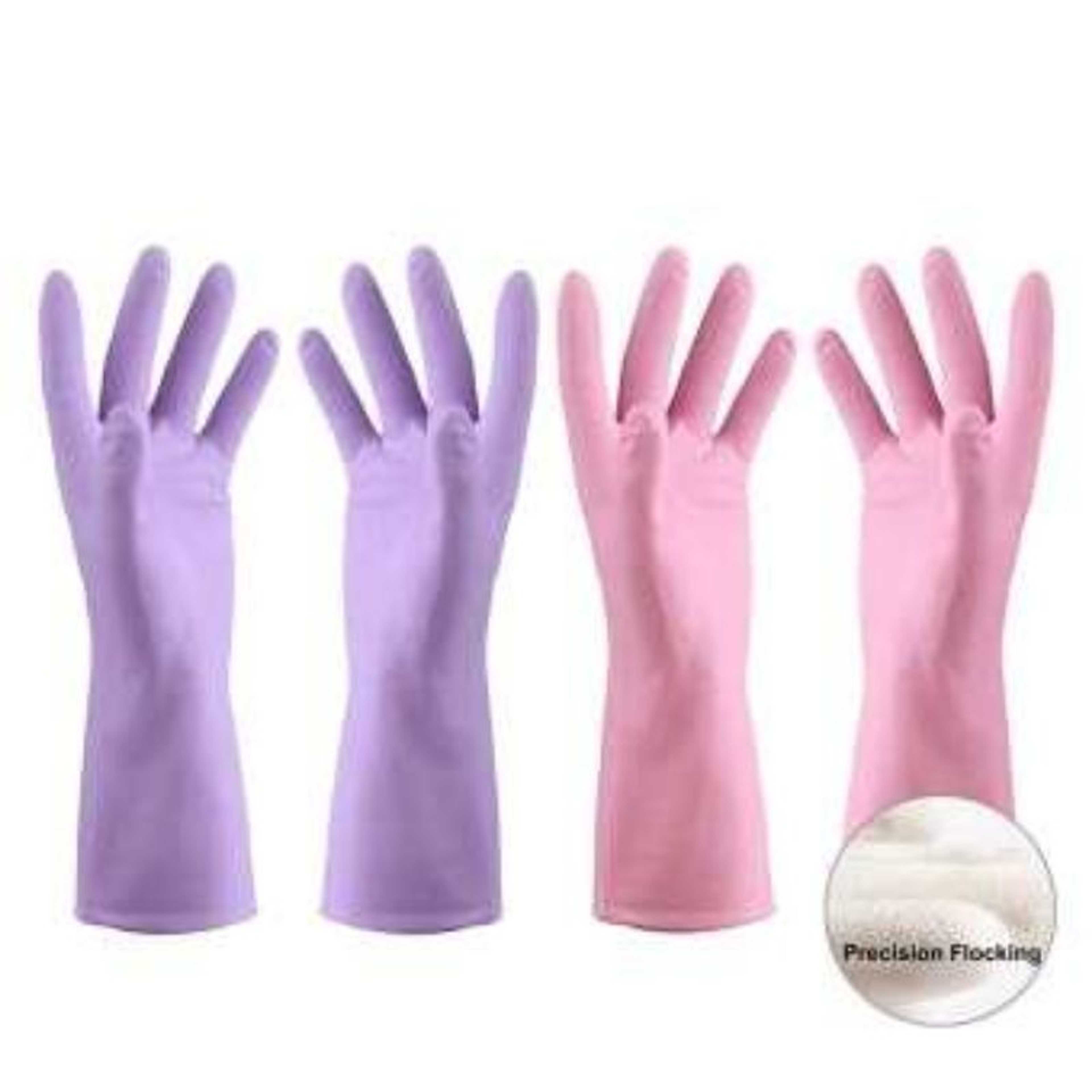 Rubber Cleaning Gloves Kitchen Dishwashing Glove 2-Pairs Waterproof Reuseable - Product Main Image