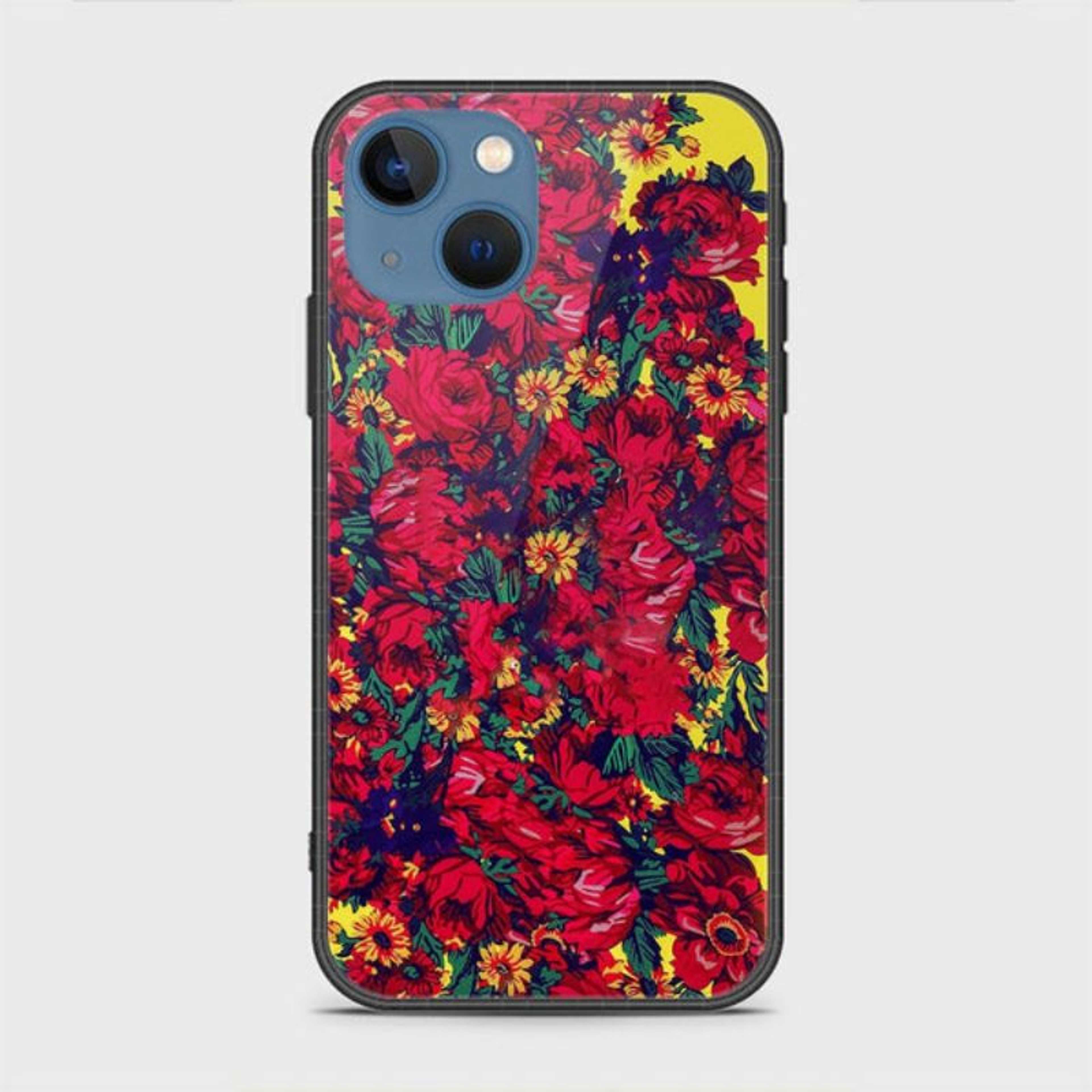 iPhone 13 Cover - Floral Series - HQ Ultra Shine Premium Infinity Glass Soft Silicon Borders Case - Product Main Image
