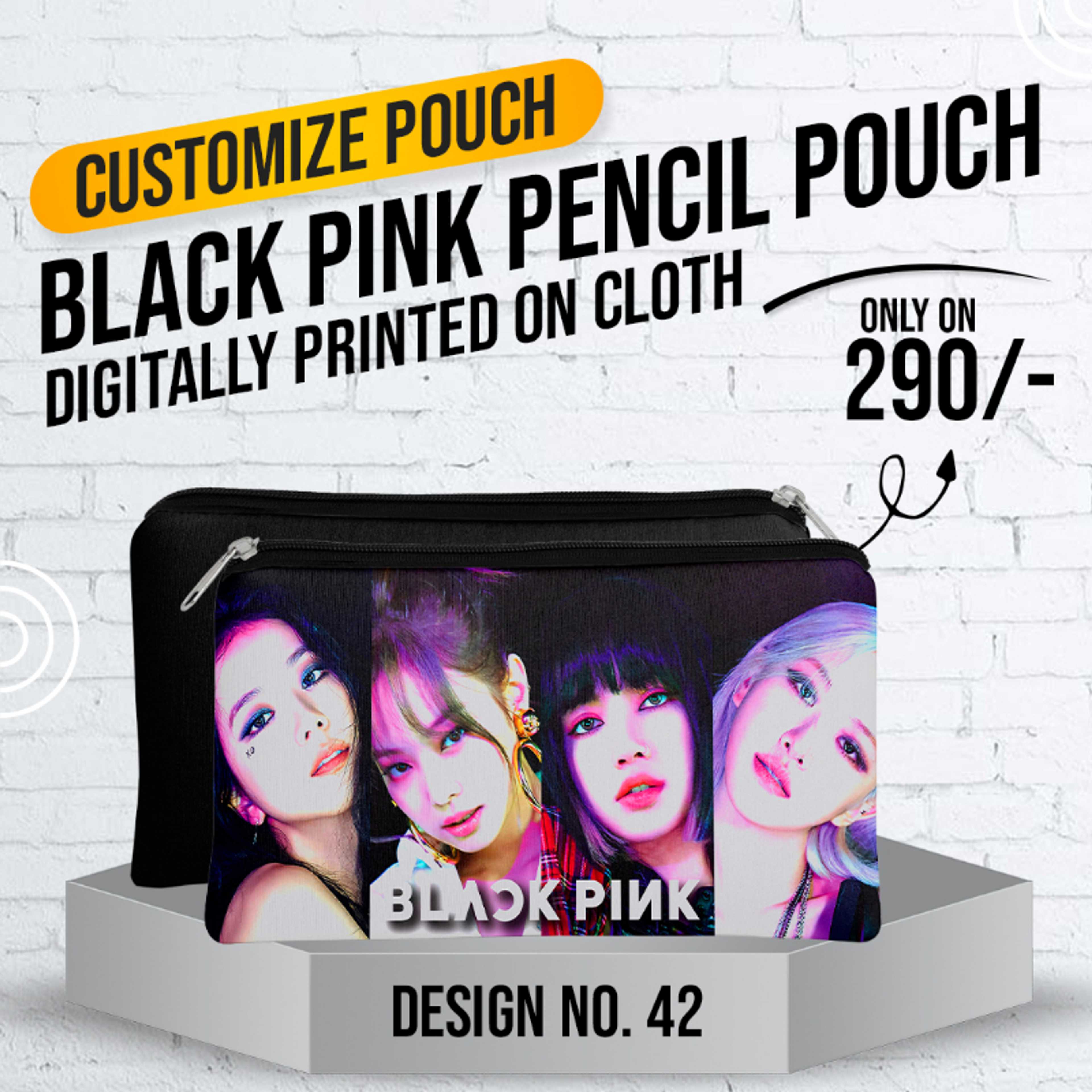 Black Pink Pencil Pouch (Digitally printed on Cloth) D-42