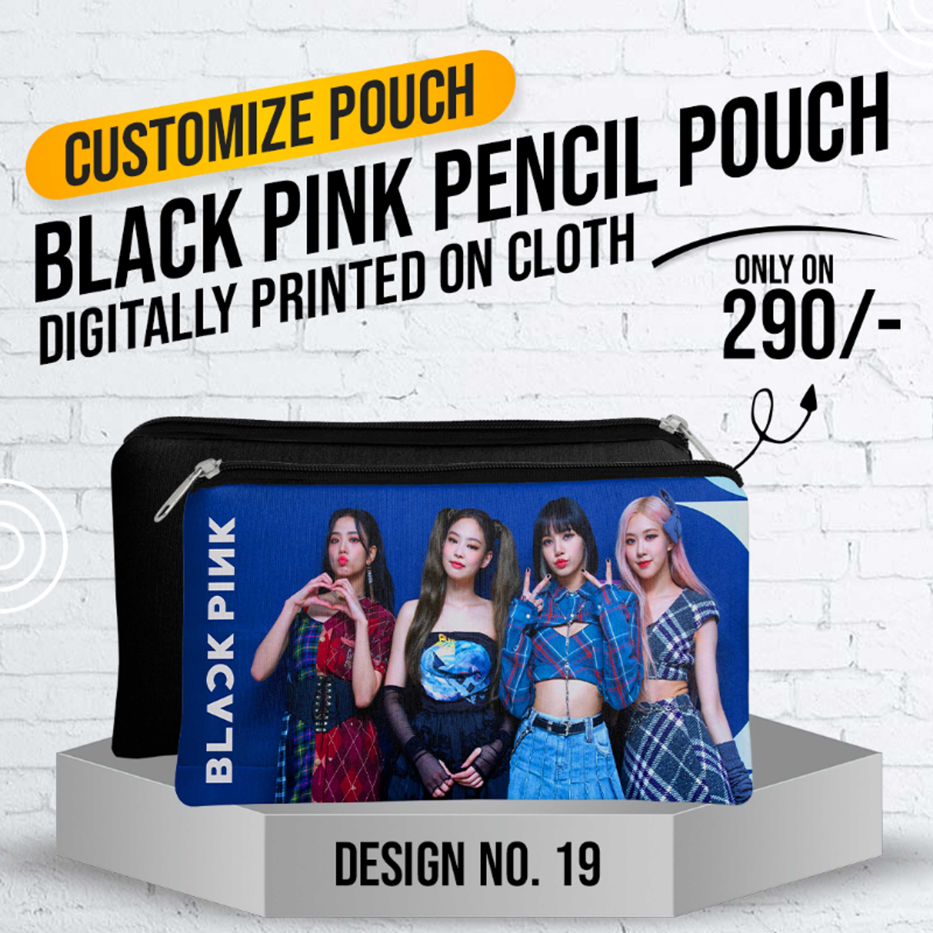 Black Pink Pencil Pouch (Digitally printed on Cloth) D-19