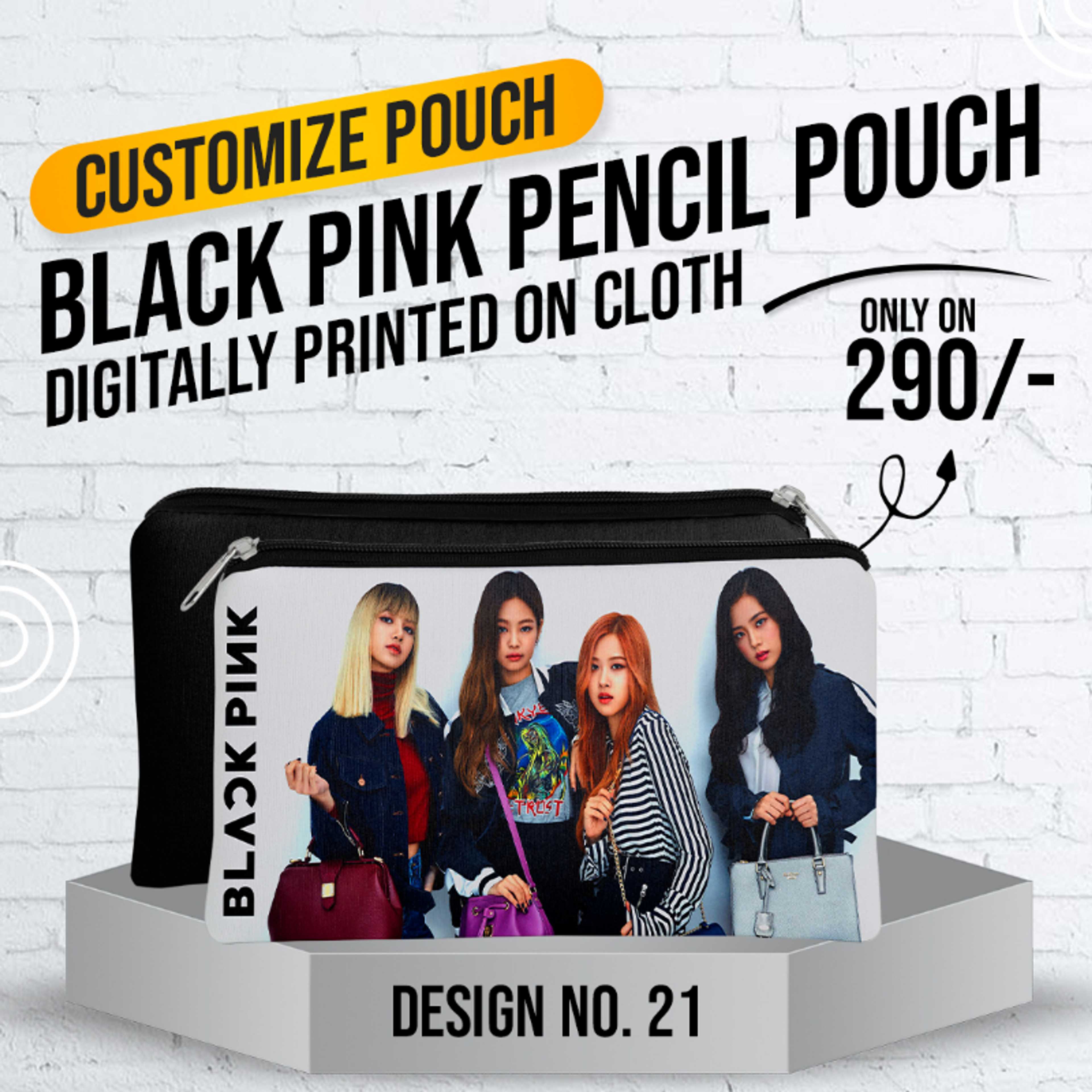 Black Pink Pencil Pouch (Digitally printed on Cloth) D-21