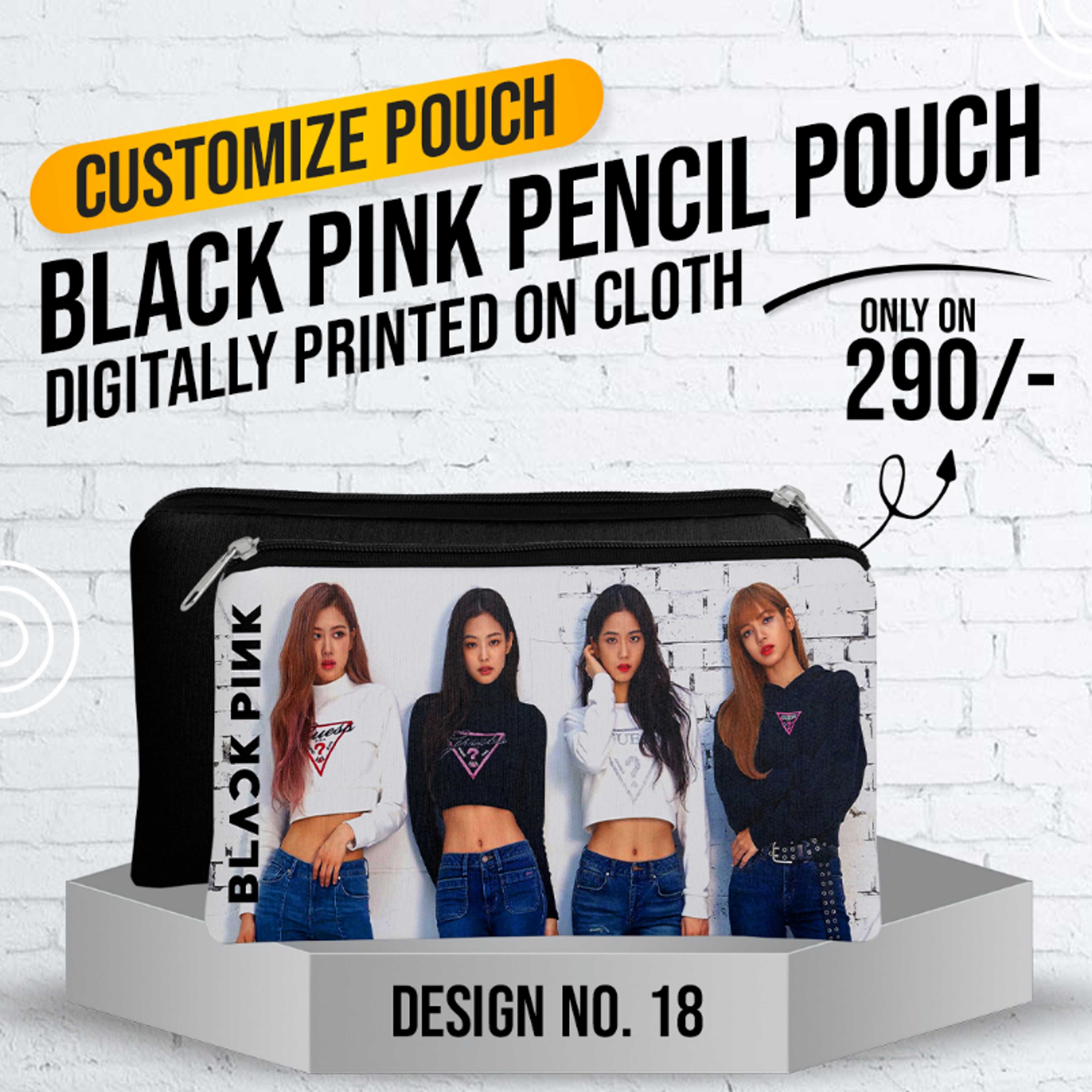 Black Pink Pencil Pouch (Digitally printed on Cloth) D-18