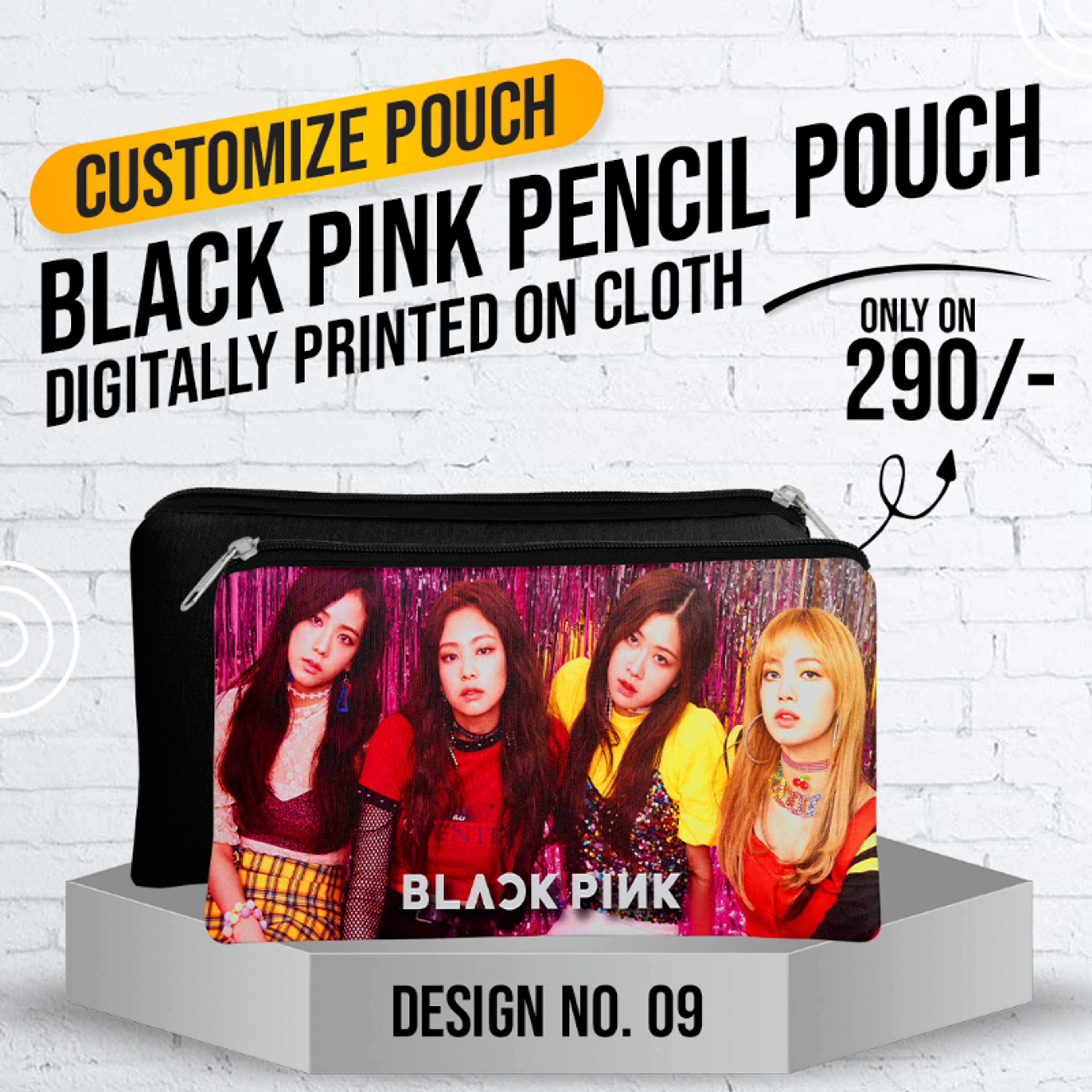 Black Pink Pencil Pouch (Digitally printed on Cloth) D-9