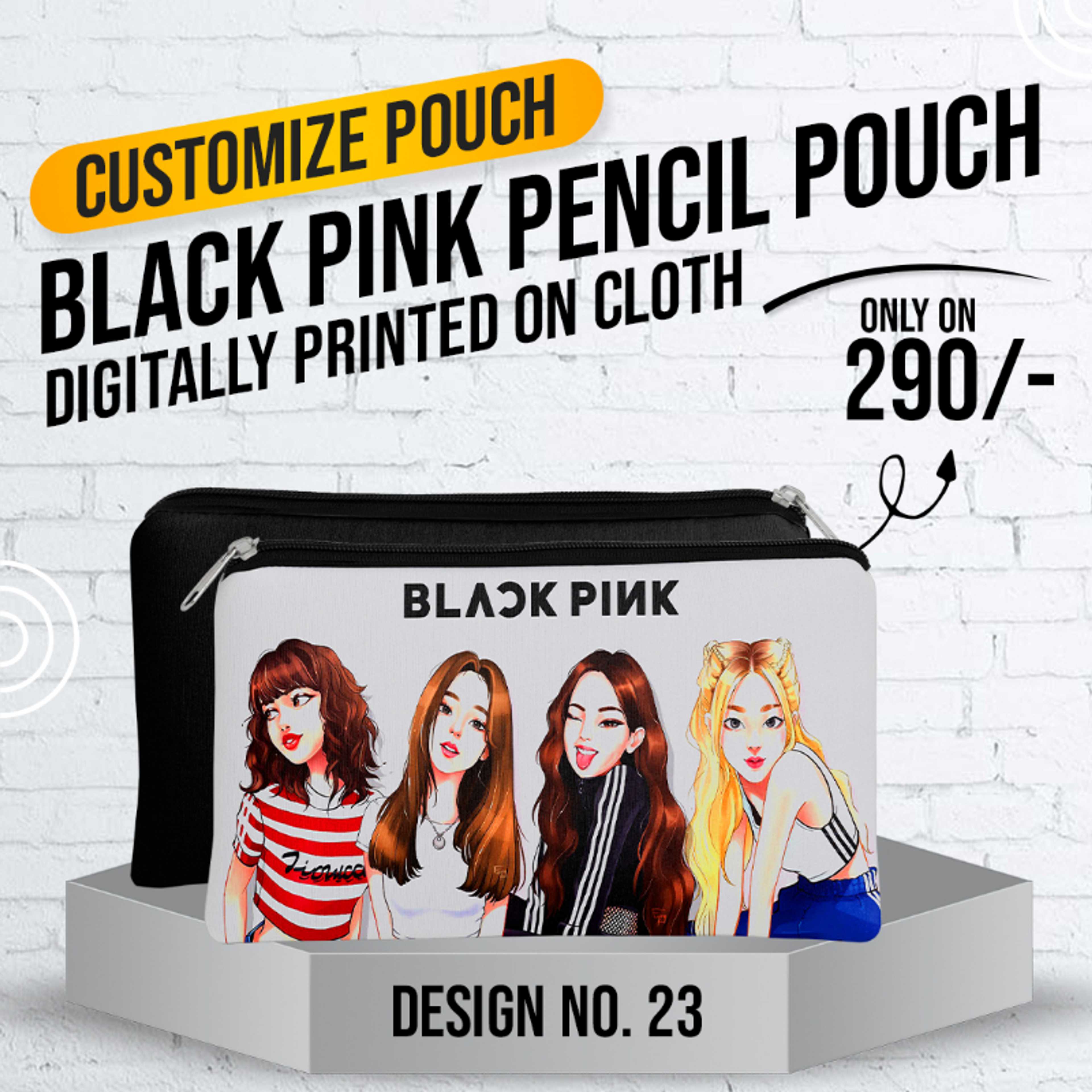 Black Pink Pencil Pouch (Digitally printed on Cloth) D-23