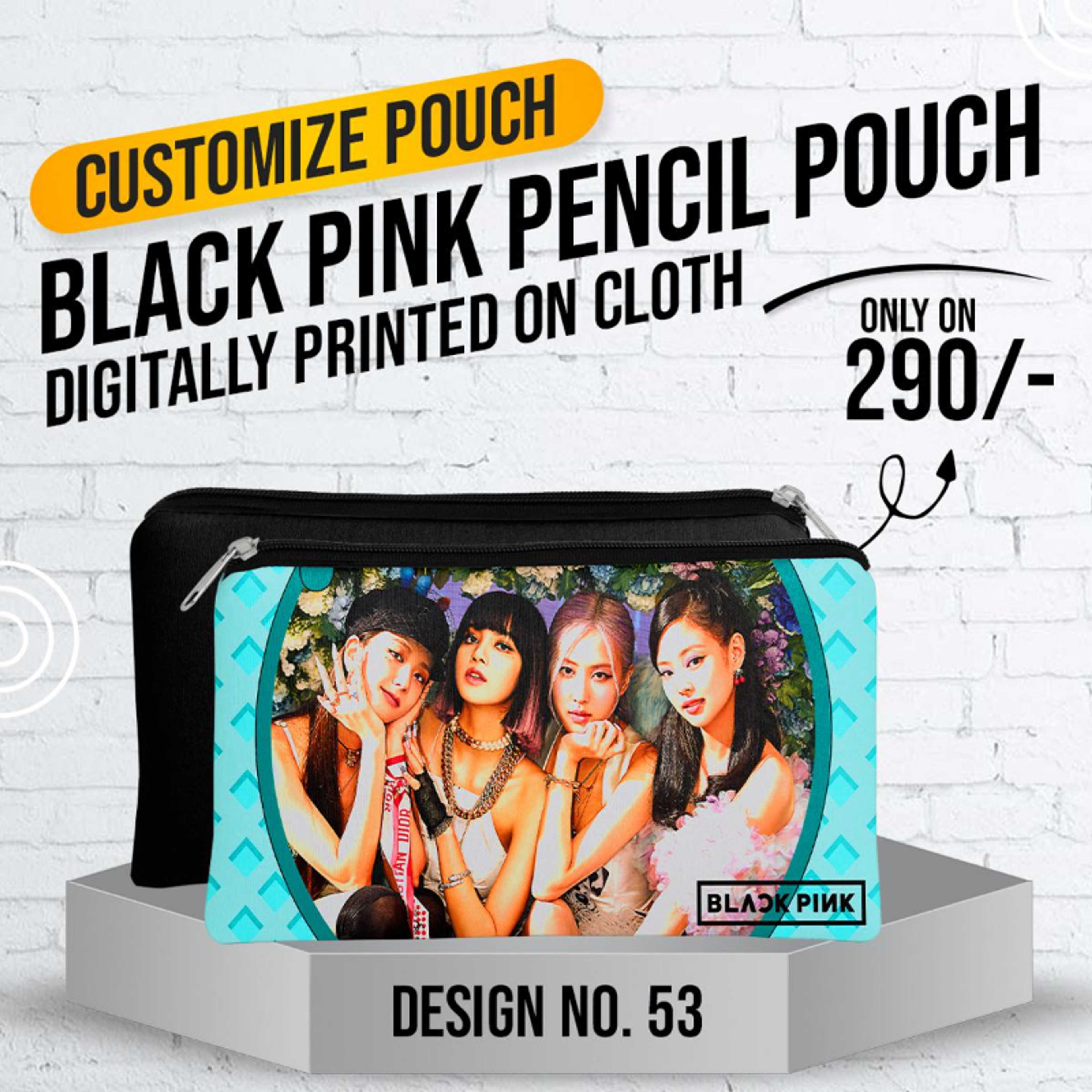 Black Pink Pencil Pouch (Digitally printed on Cloth) D-53