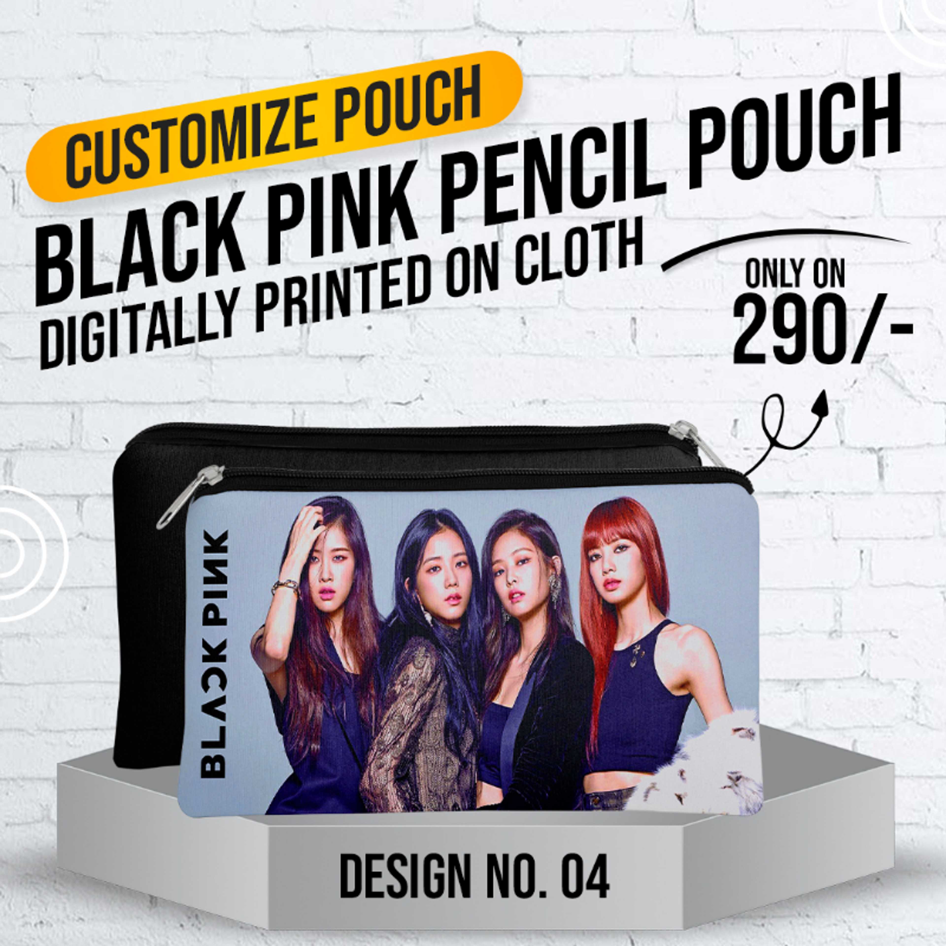 Black Pink Pencil Pouch (Digitally printed on Cloth) D-4