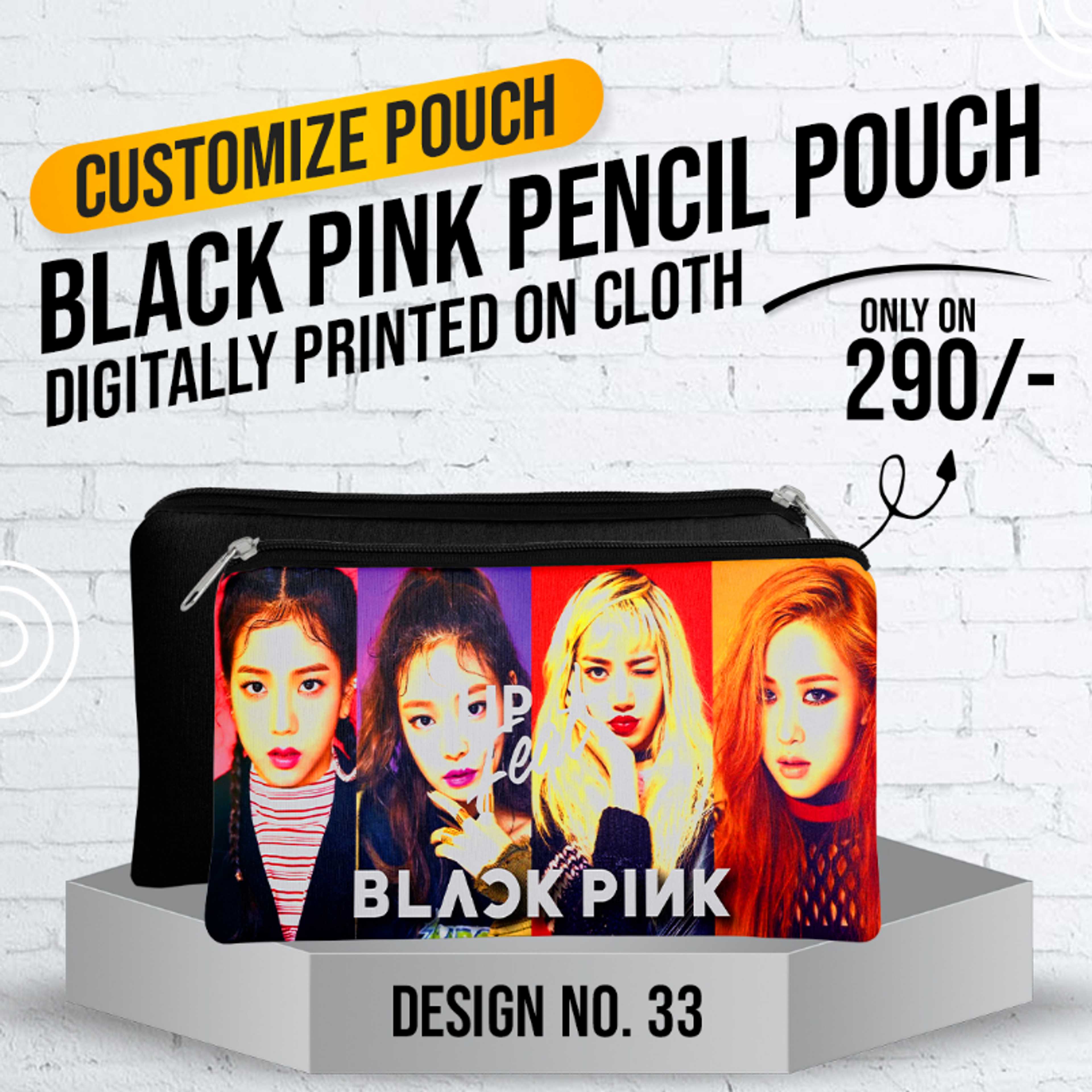 Black Pink Pencil Pouch (Digitally printed on Cloth) D-33