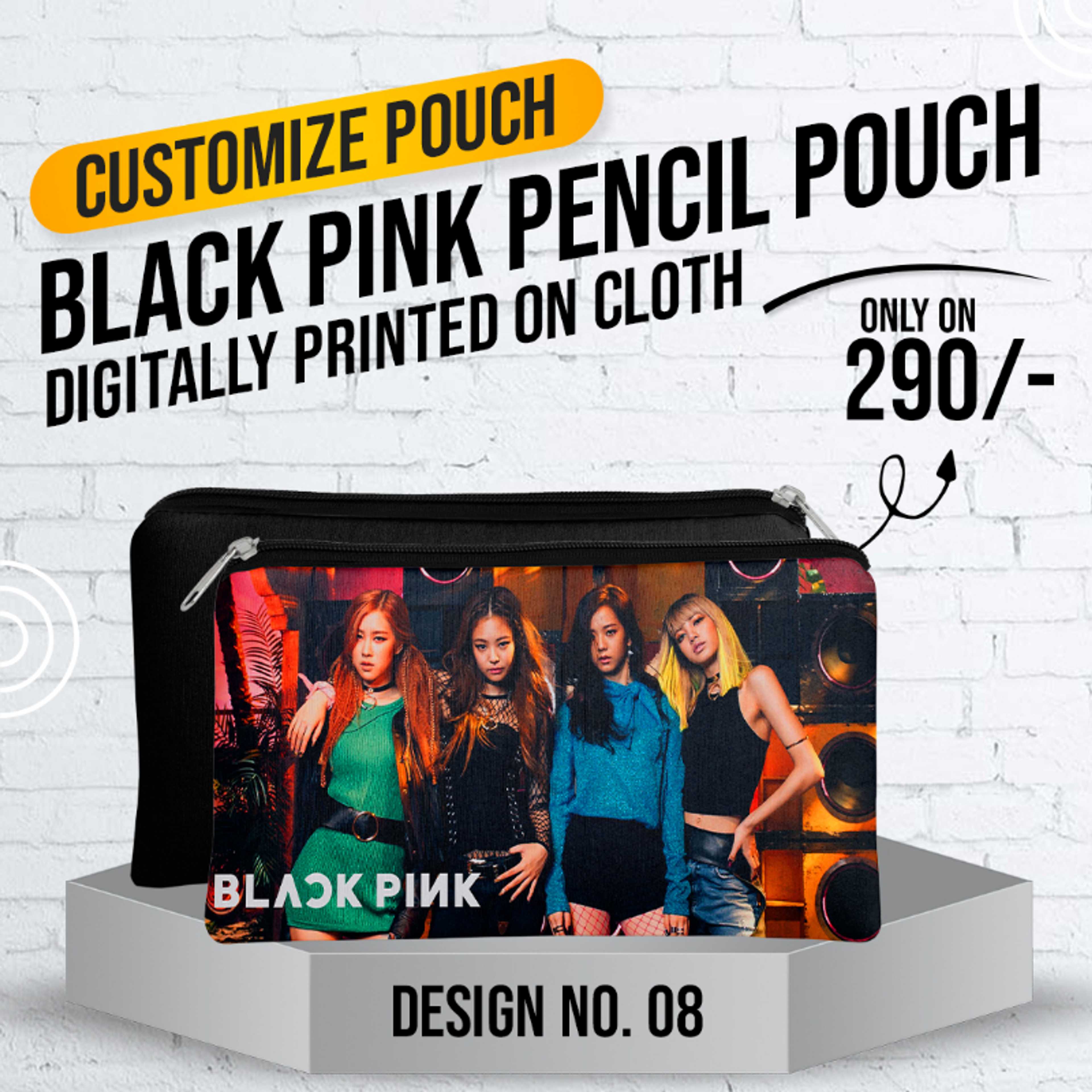 Black Pink Pencil Pouch (Digitally printed on Cloth) D-8