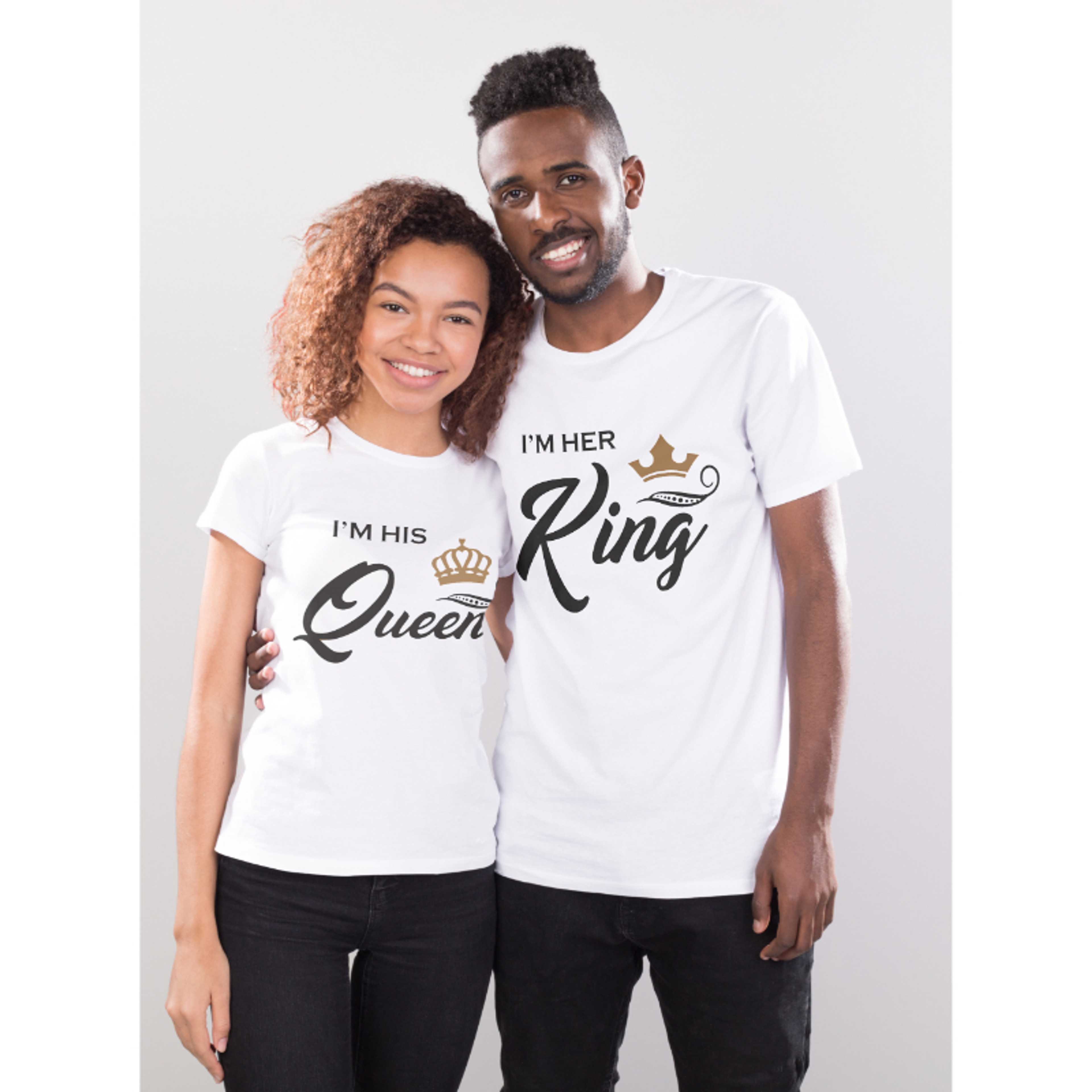 Her King & His Queen Pack Of 2 Couple Printed T-shirts