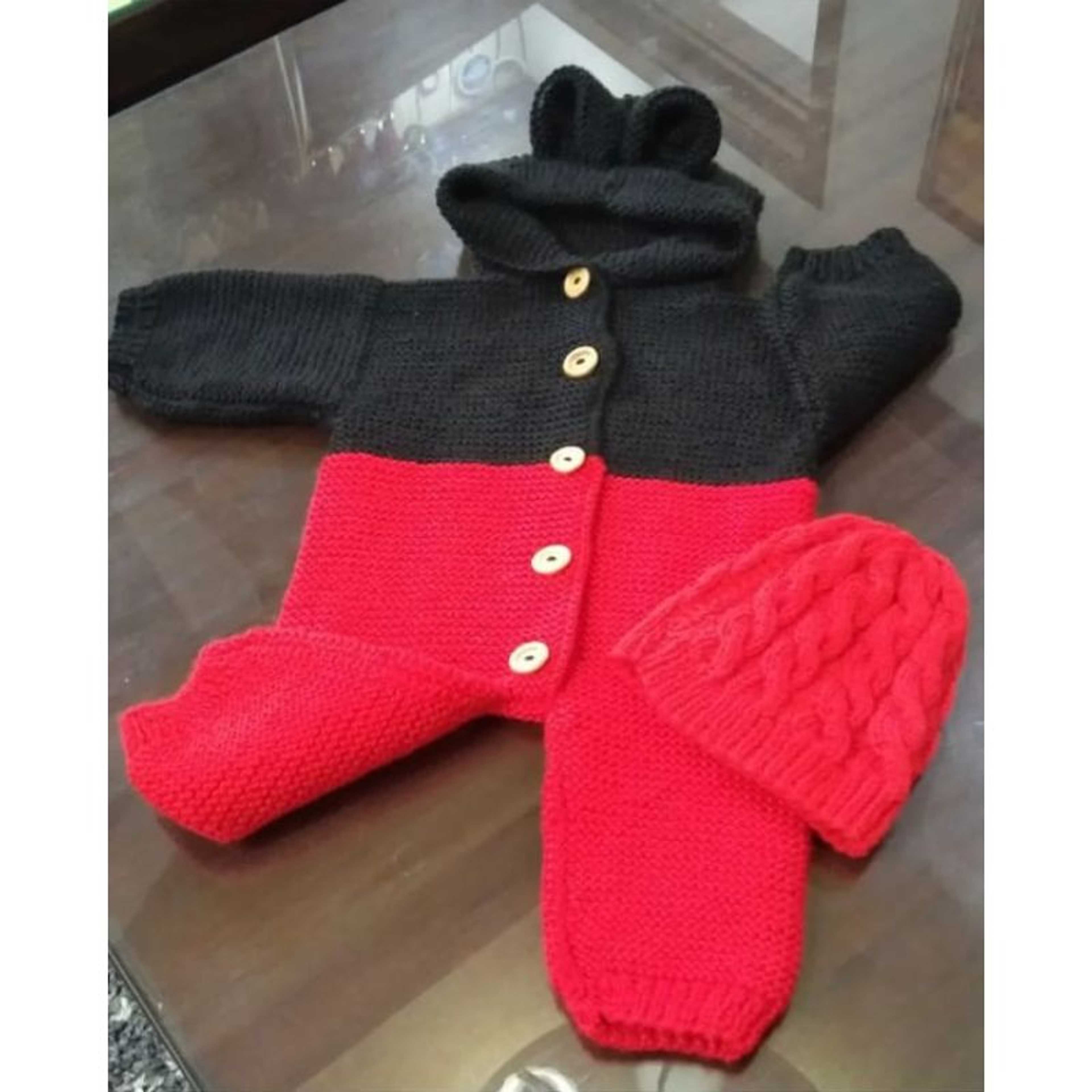 Complete Romper Set Handmade - Black and Red Color (0 to 6 Months Size)