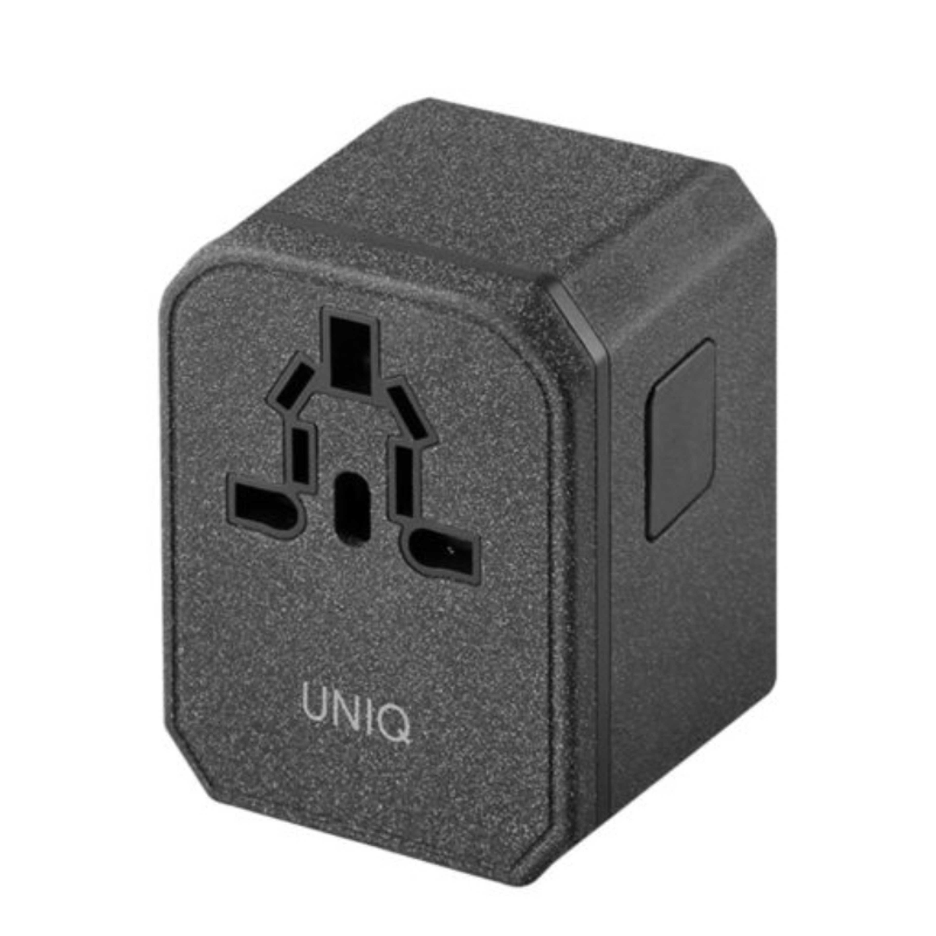 UNIQ VOYAGE USB-A & C World Travel Charging Adapter Power Delivery 18W – Charcoal (Grey)