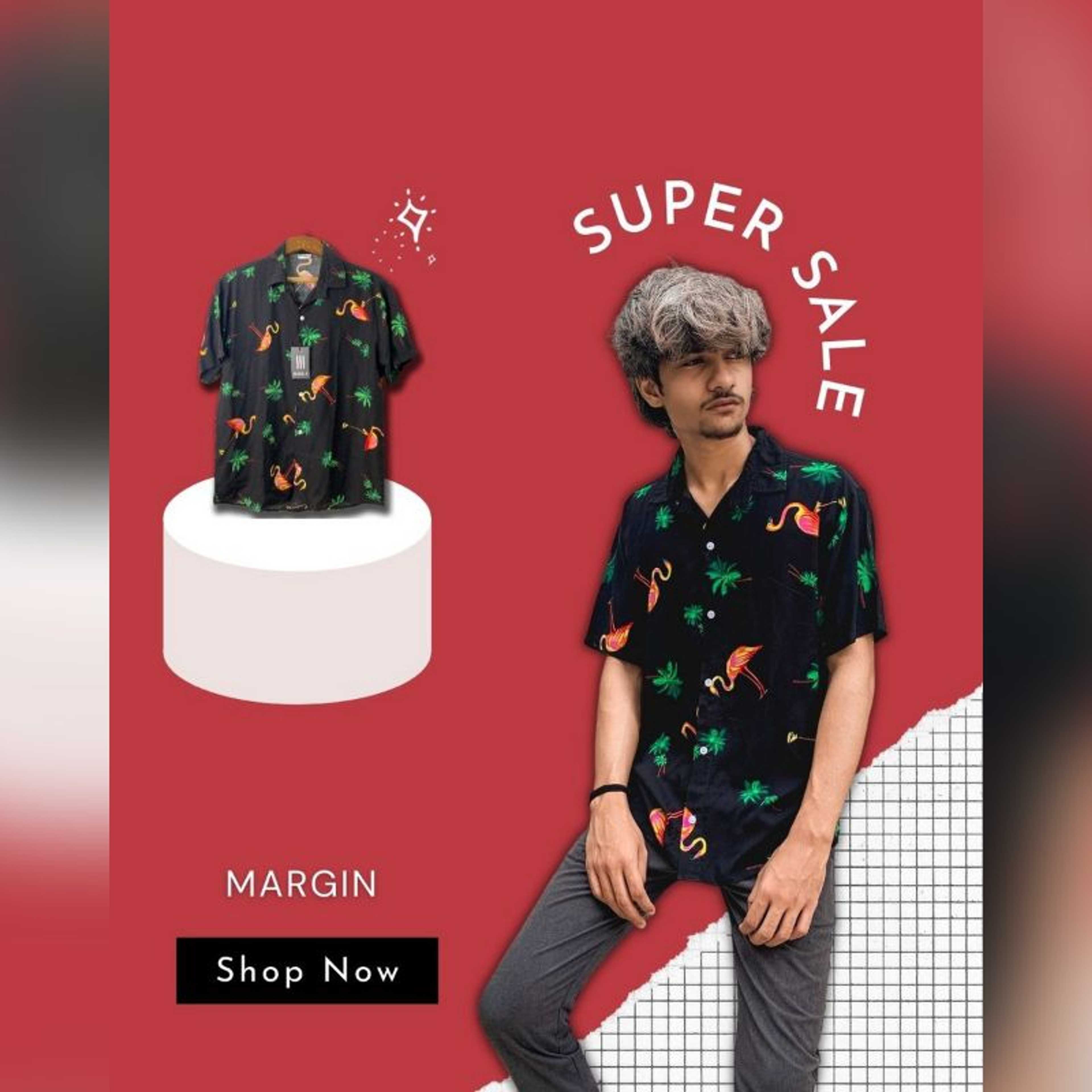 MARGIN Hawaiian Printed Casual Short Sleeve Floral T Shirt Men's Button Shirts Tee Tops
