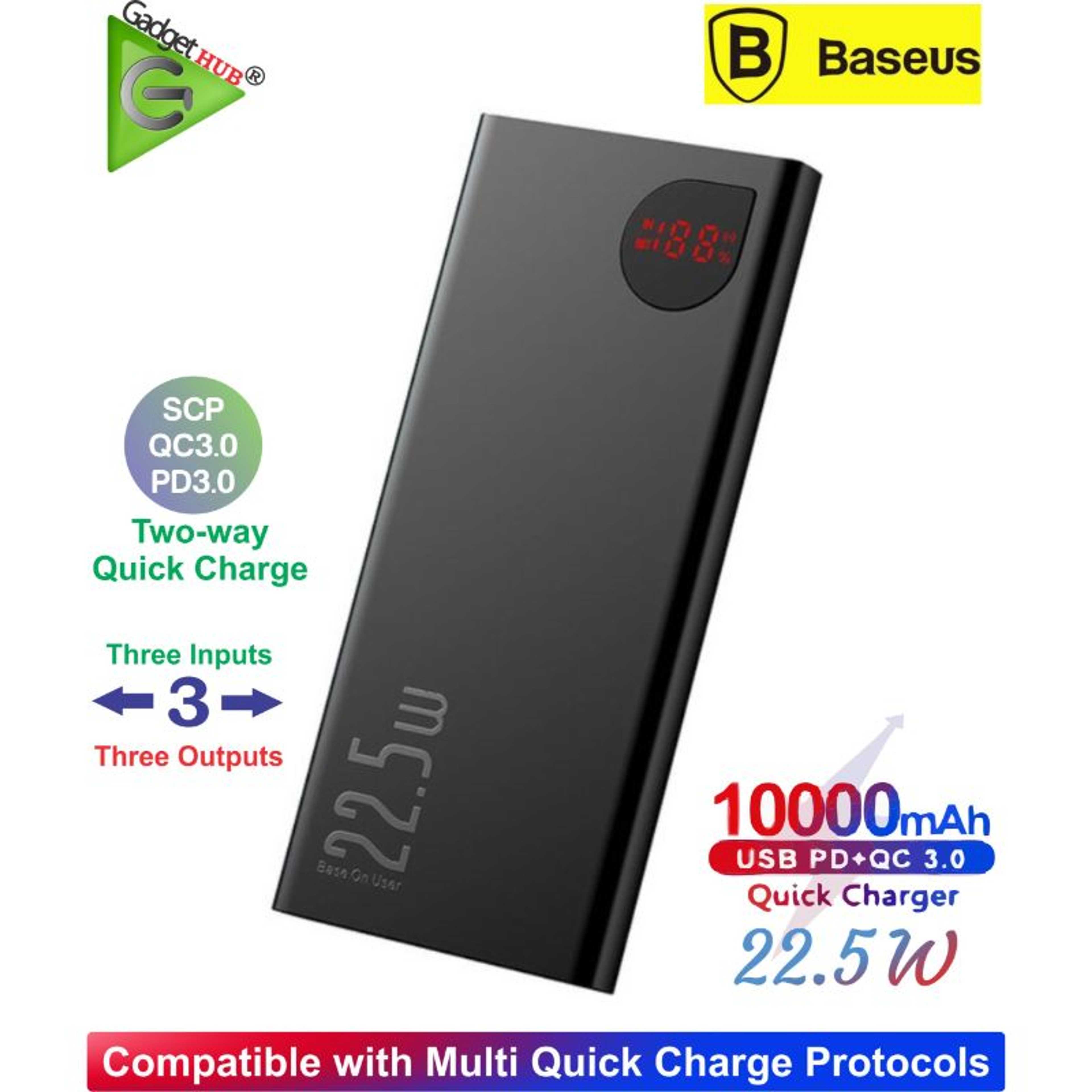For Baseus 10000mah Power Bank 22.5W Fast Charging PD QC 4.0 3.0 Type C Powerbank External Battery Charge Portable Charger For Phone