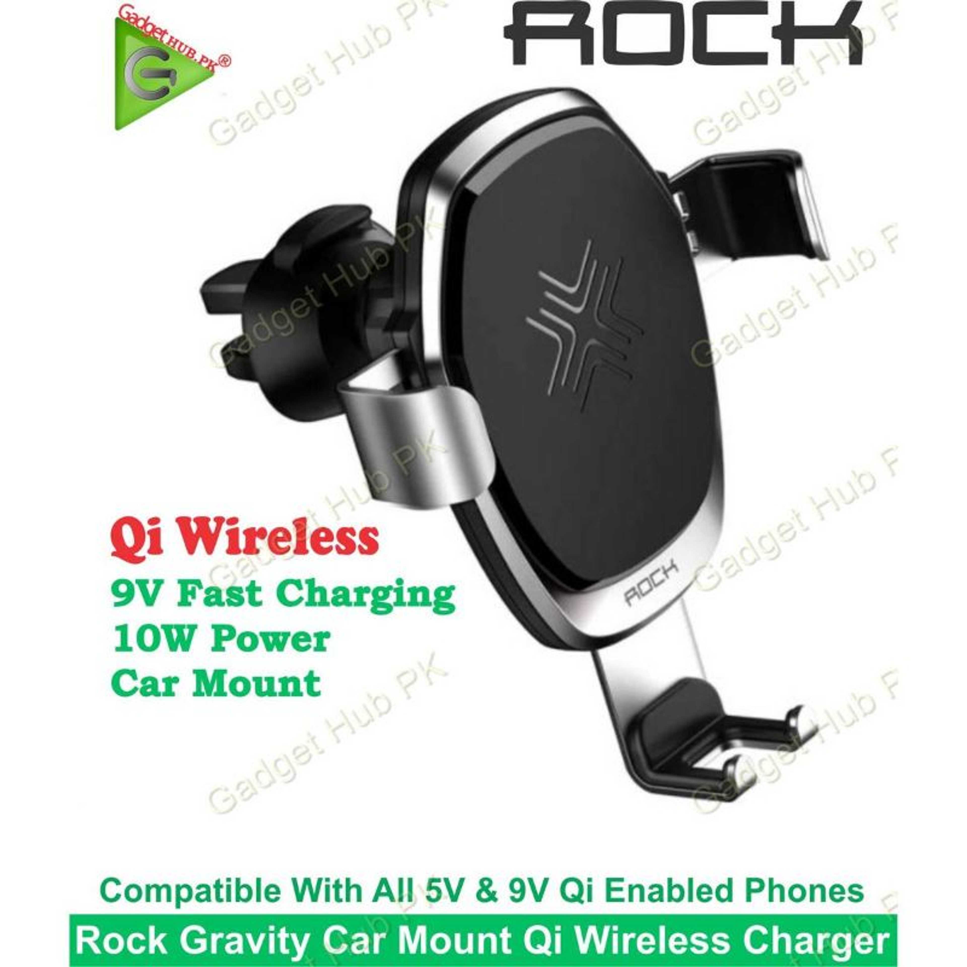 ROCK 10W Qi Wireless Fast Car Charger Metal Gravity Auto Lock Phone Holder Stand for Samsung iPhone - Dark Grey