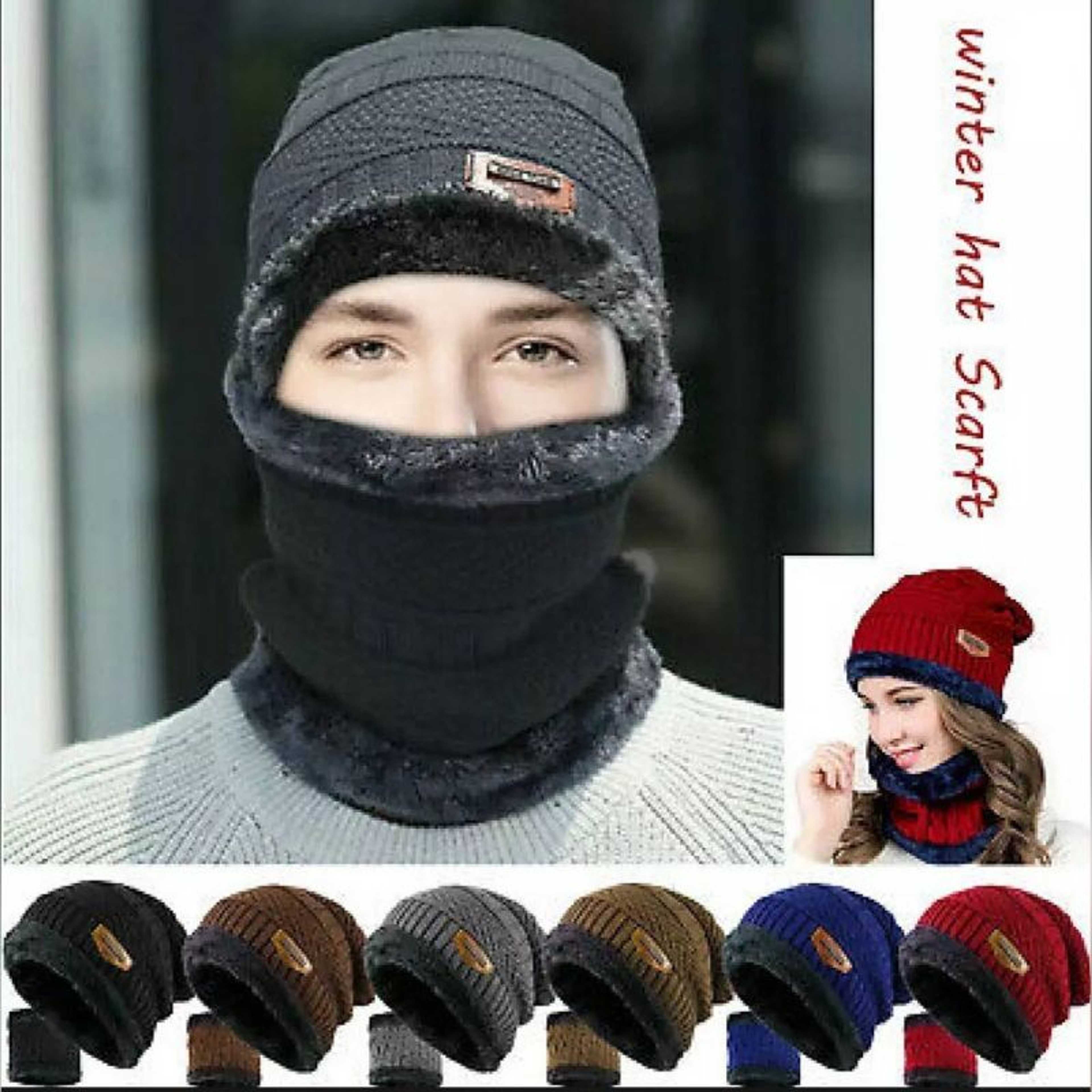 Beanie Cap Neck Warmer Beanie Full Set-2 Piece Hat+ NeckWarmer, Hat & Scarf Set Stylish Knit Skull Cap for Men Women. - Product Main Image