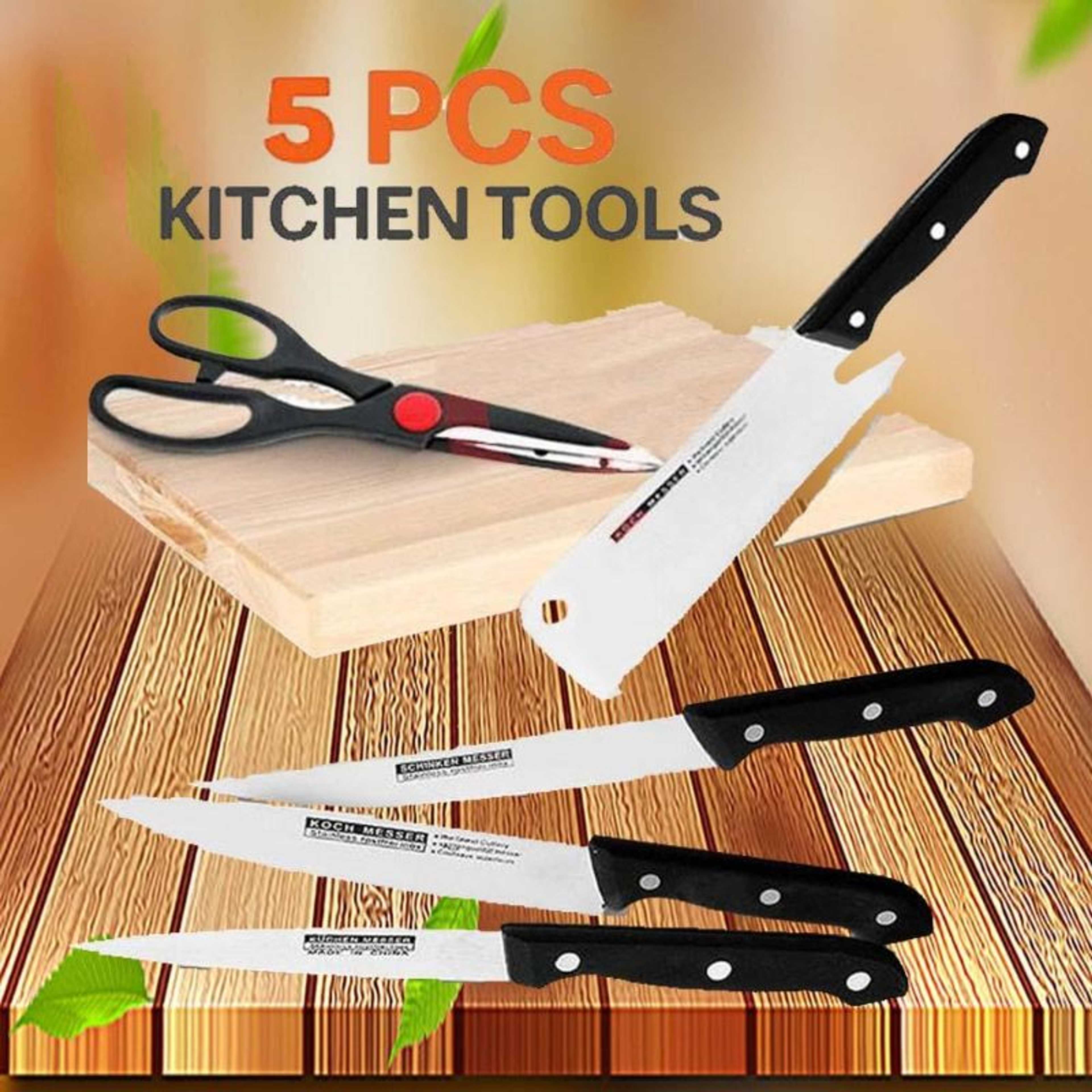 6 Knife Stainless Steel Kitchen Knives Set With Cutting board - Product Main Image