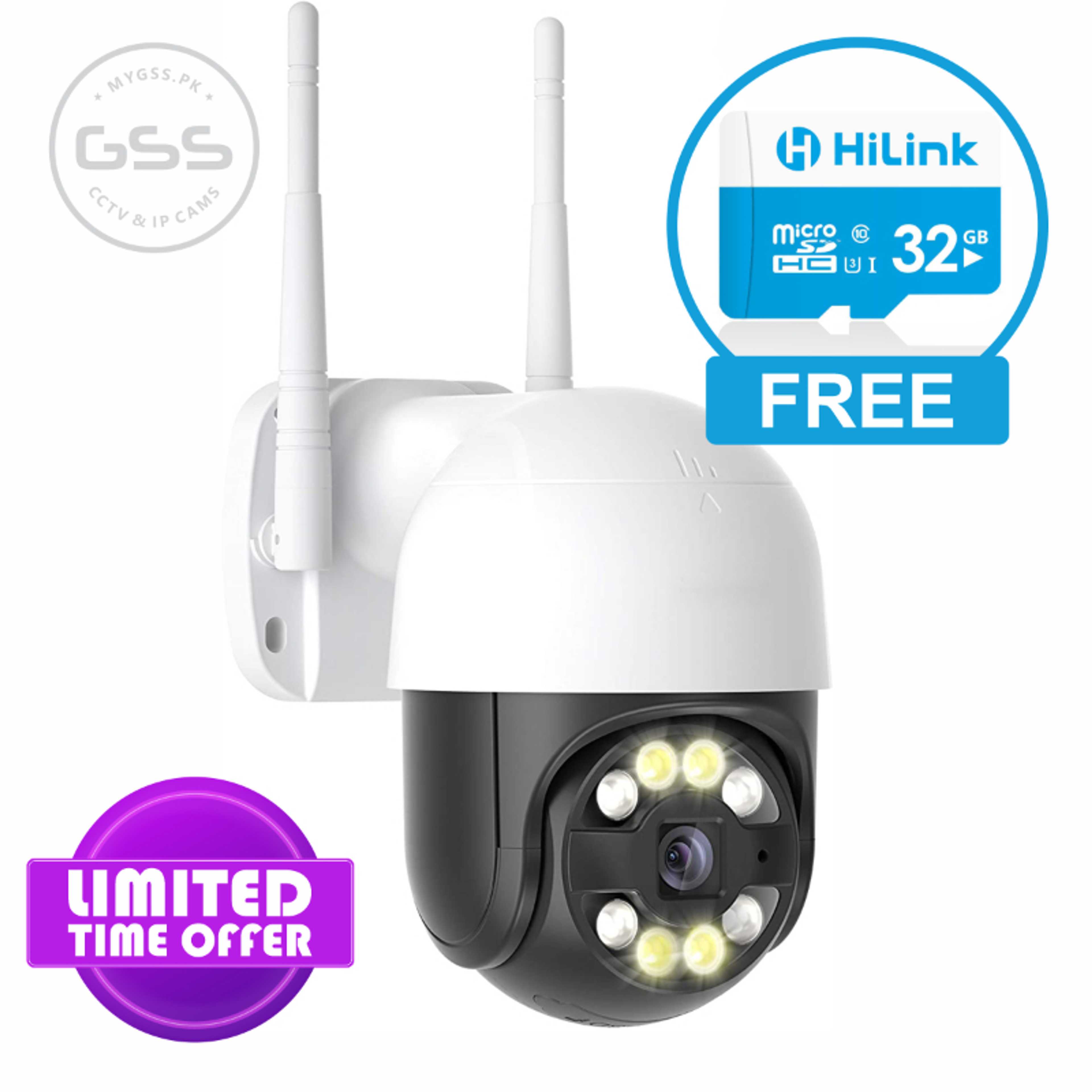 Outdoor 1080P PTZ IP Wireless Security Camera, Dome 360, WiFi CCTV Surveillance Camera, Pan / Tilt - Weatherproof - Night Vision - LED Lights - Two Way Audio - Motion Detection - SD Card Slot - V380 (White)
