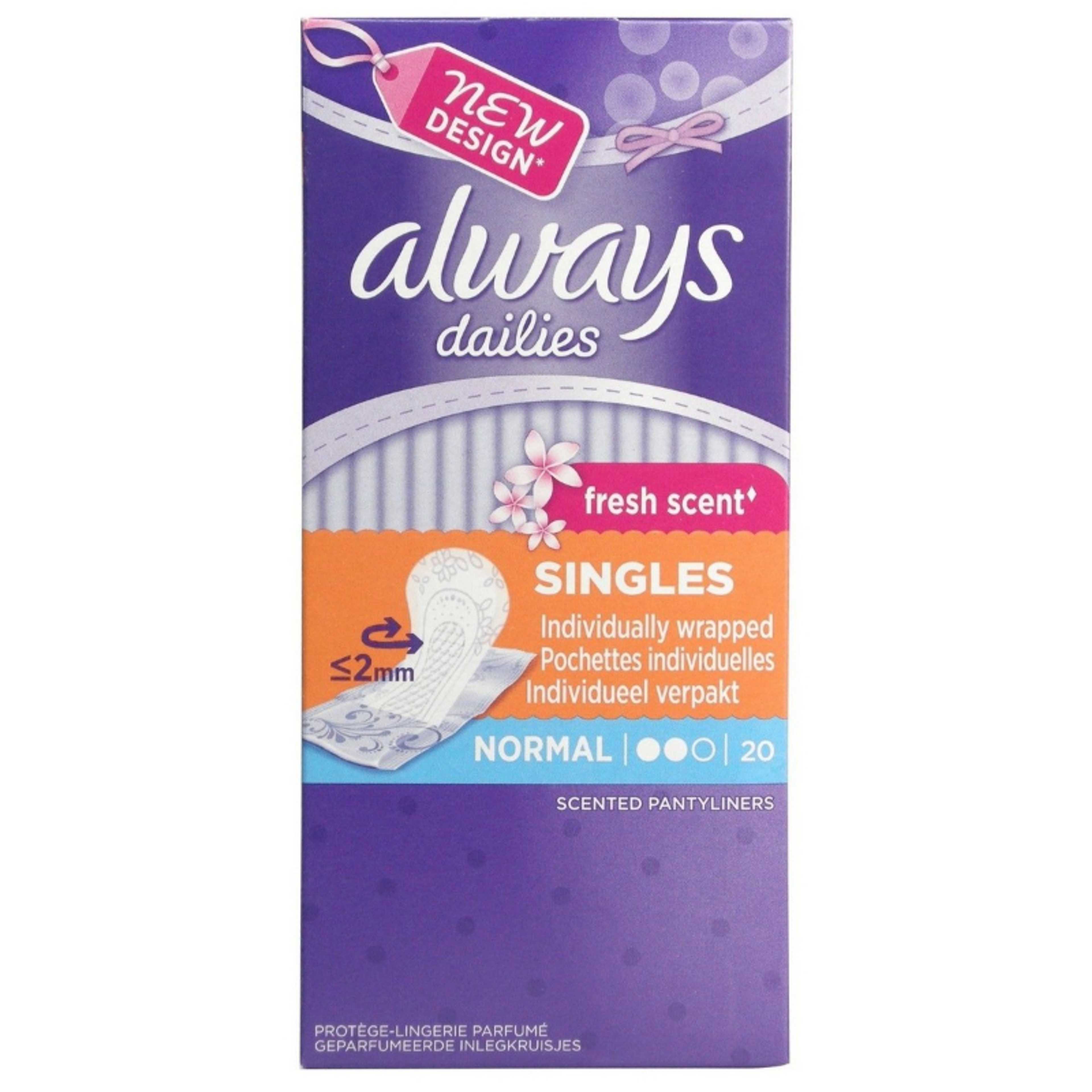 ALWAYS DAILIES FRESH SCENT SINGLES NORMAL 20S