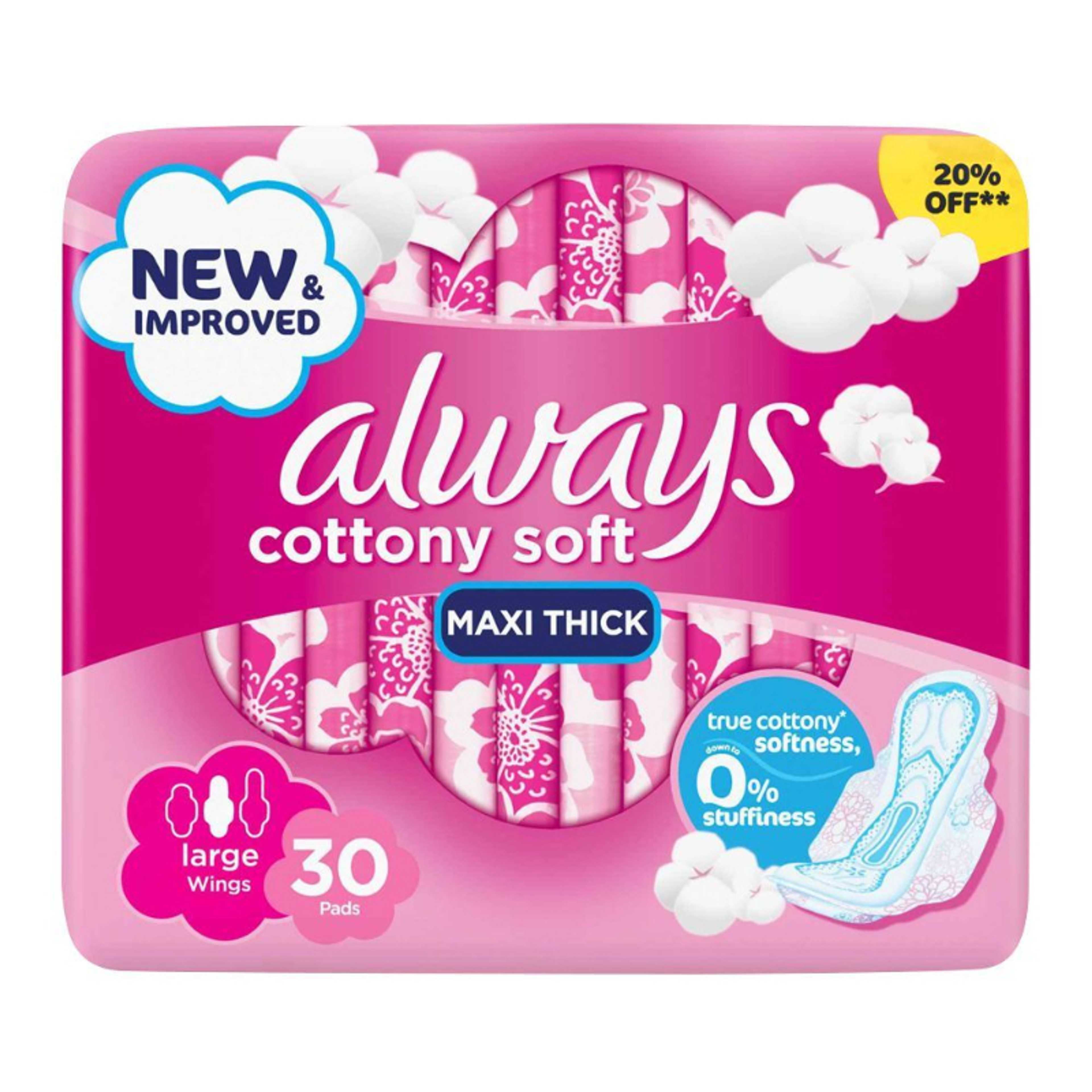 AL'WAYS BREATHABLE SOFT COTTONY MAXI THICK LARGE PADS WITH WINGS 30'S