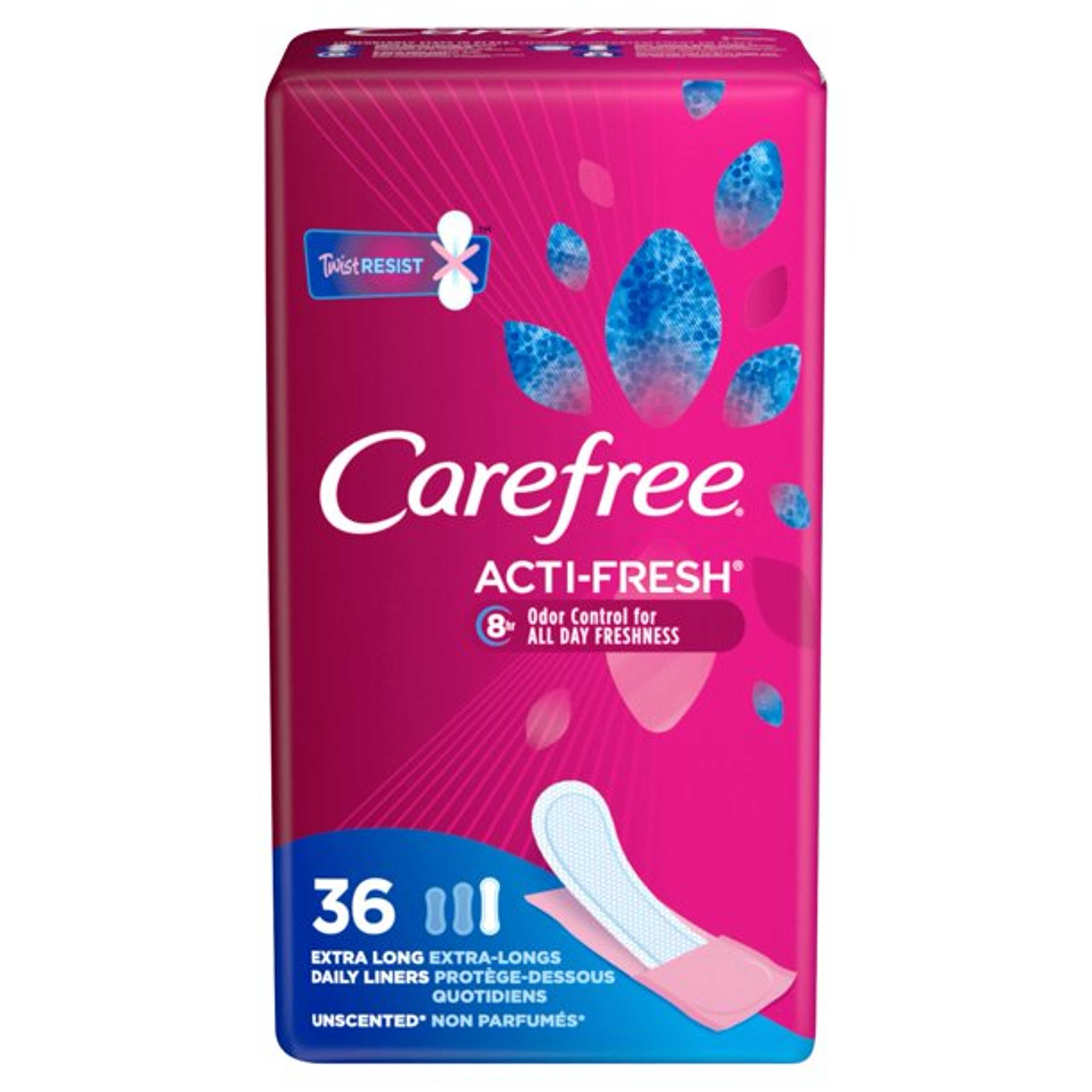 CARE FREE ACTI-FRESH LINERS EXTRA LONG UNSCENTED 36'S (Imported)