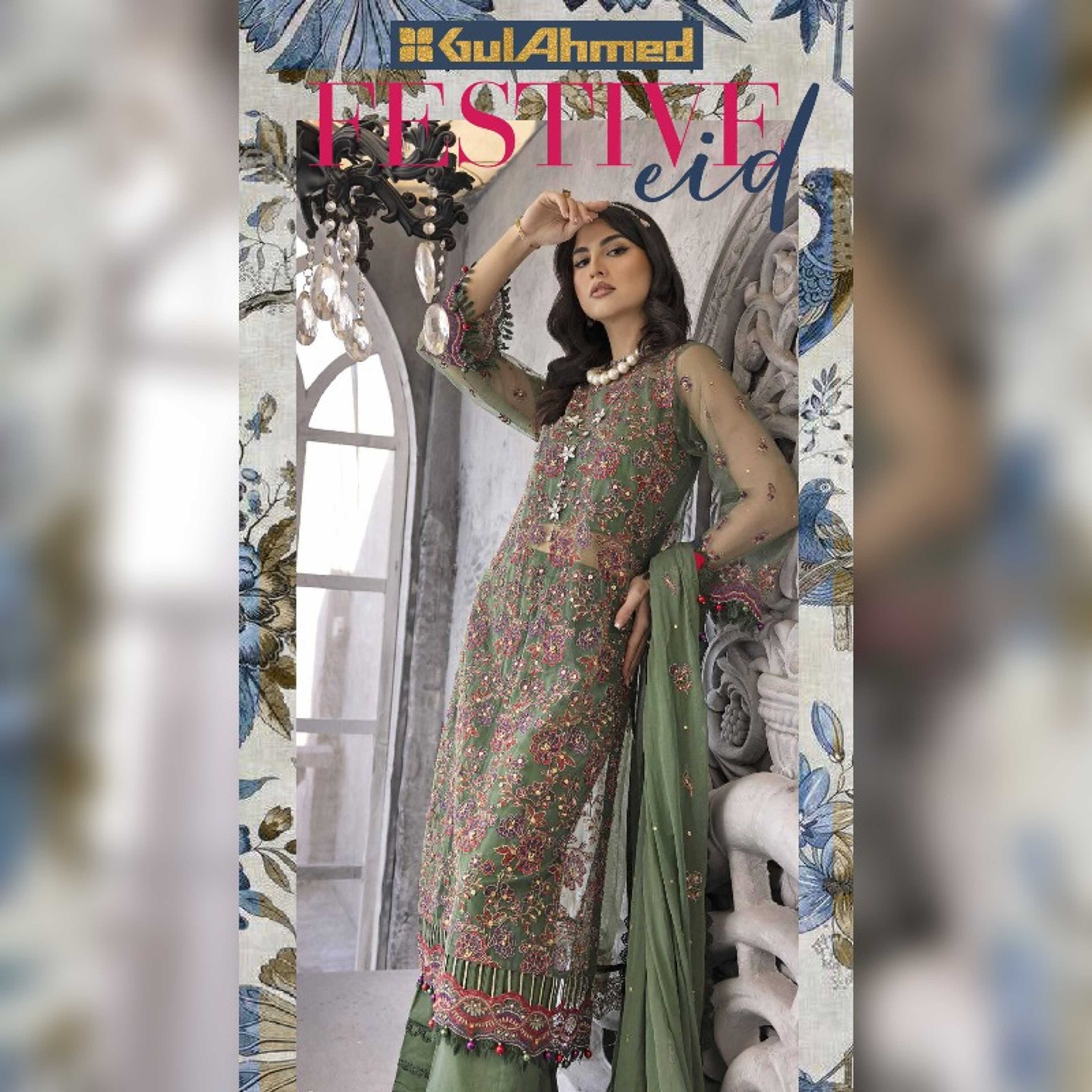 Gul Ahmed 3Pcs Sequins Embroidered Chiffon Dupatta with Handwork Sequins Embroidered Net Shirt with Handwork on Shirt Front & Sleeves
Sequins Embroidered Borders for Shirt Front & Back with Handwork Dyed Inner & Trouser (FE32051)