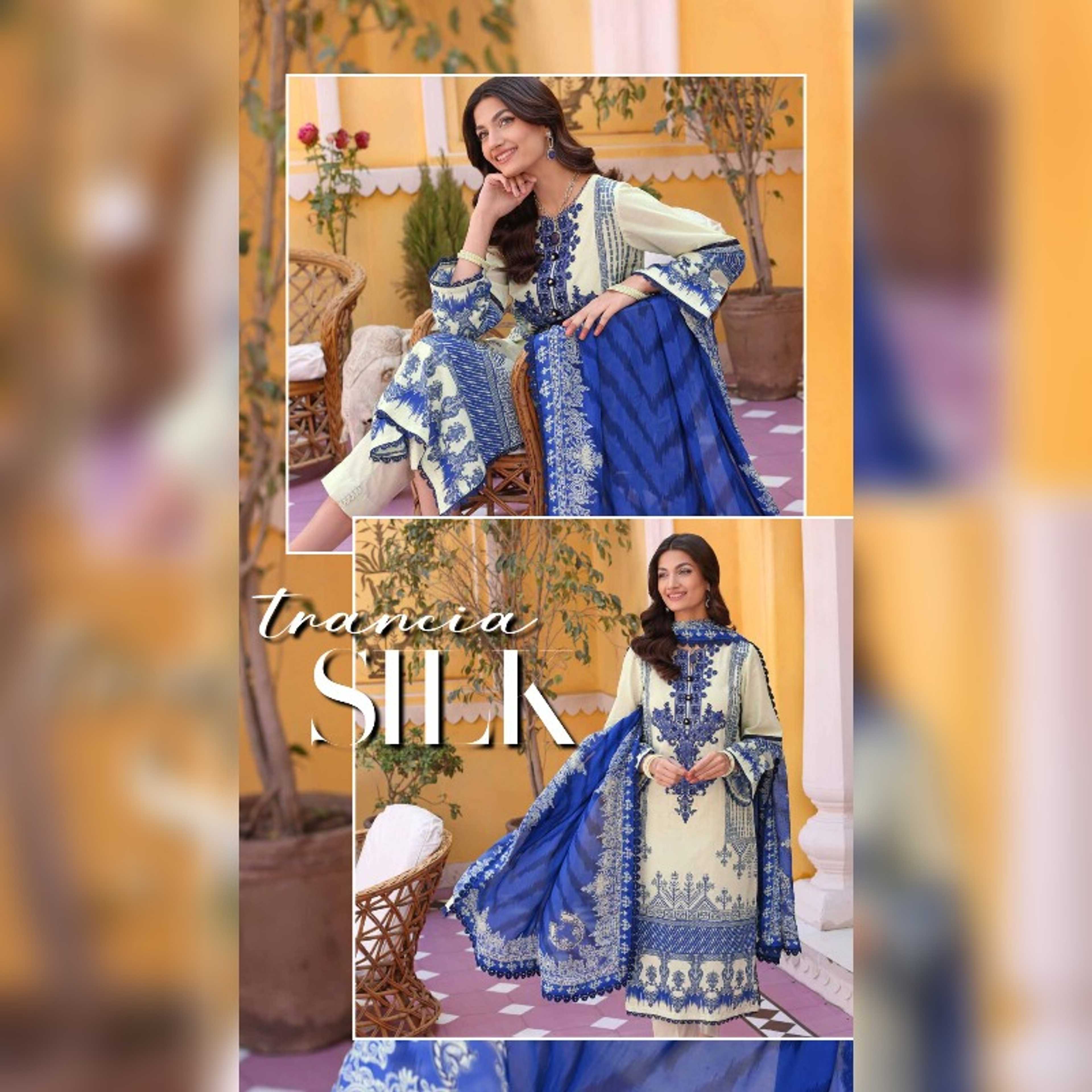 Gul Ahmed 2Pcs Printed Tissue Silk Dupatta Printed Lawn Shirt with Embroidered Neckline on Organza Dyed Trouser (SSM32027)