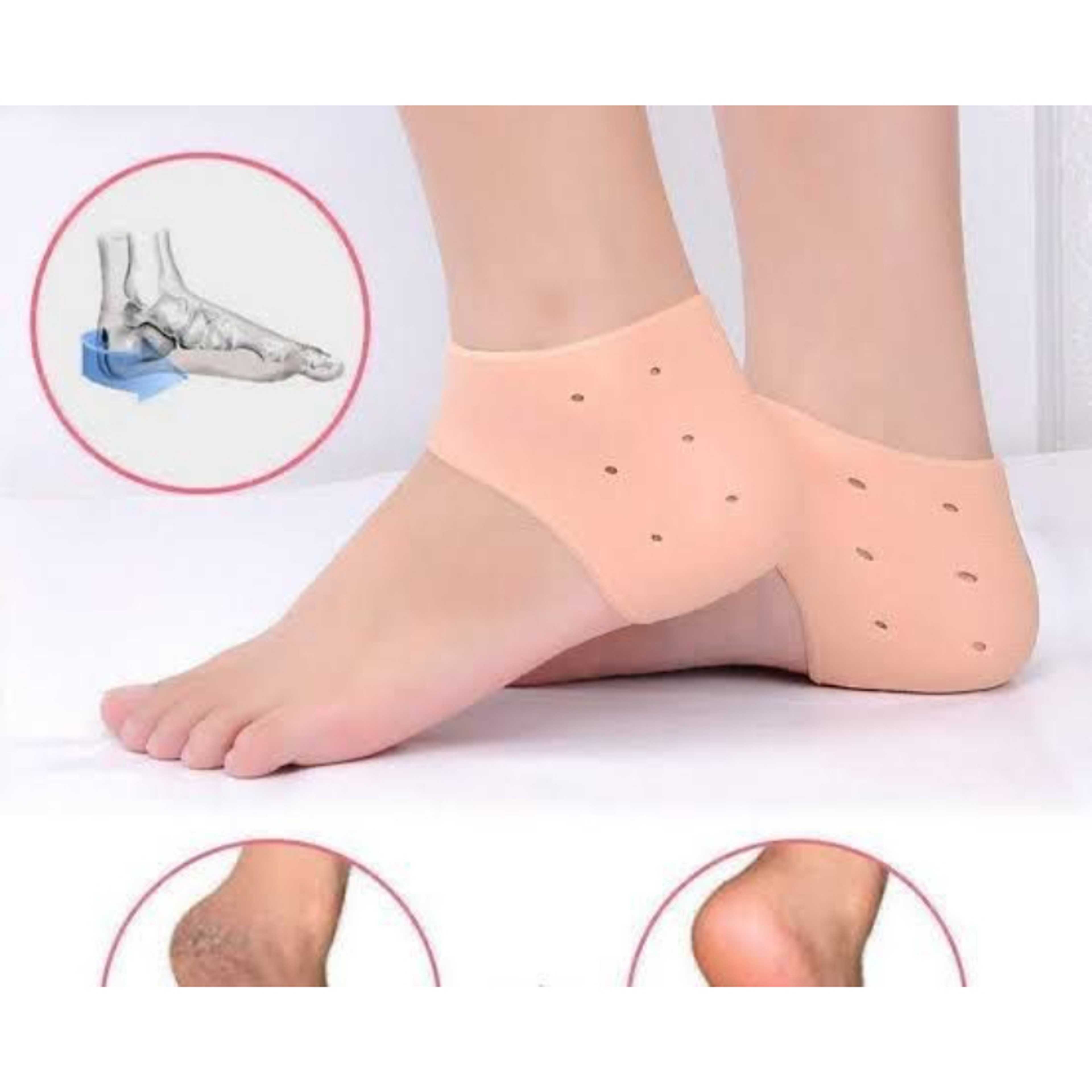 2 PCE/Anti Heel Crack Pads Heel Protectors Set for Pain Relief, Silicone Half Heel Anti Crack Covers For Girls / Women ..