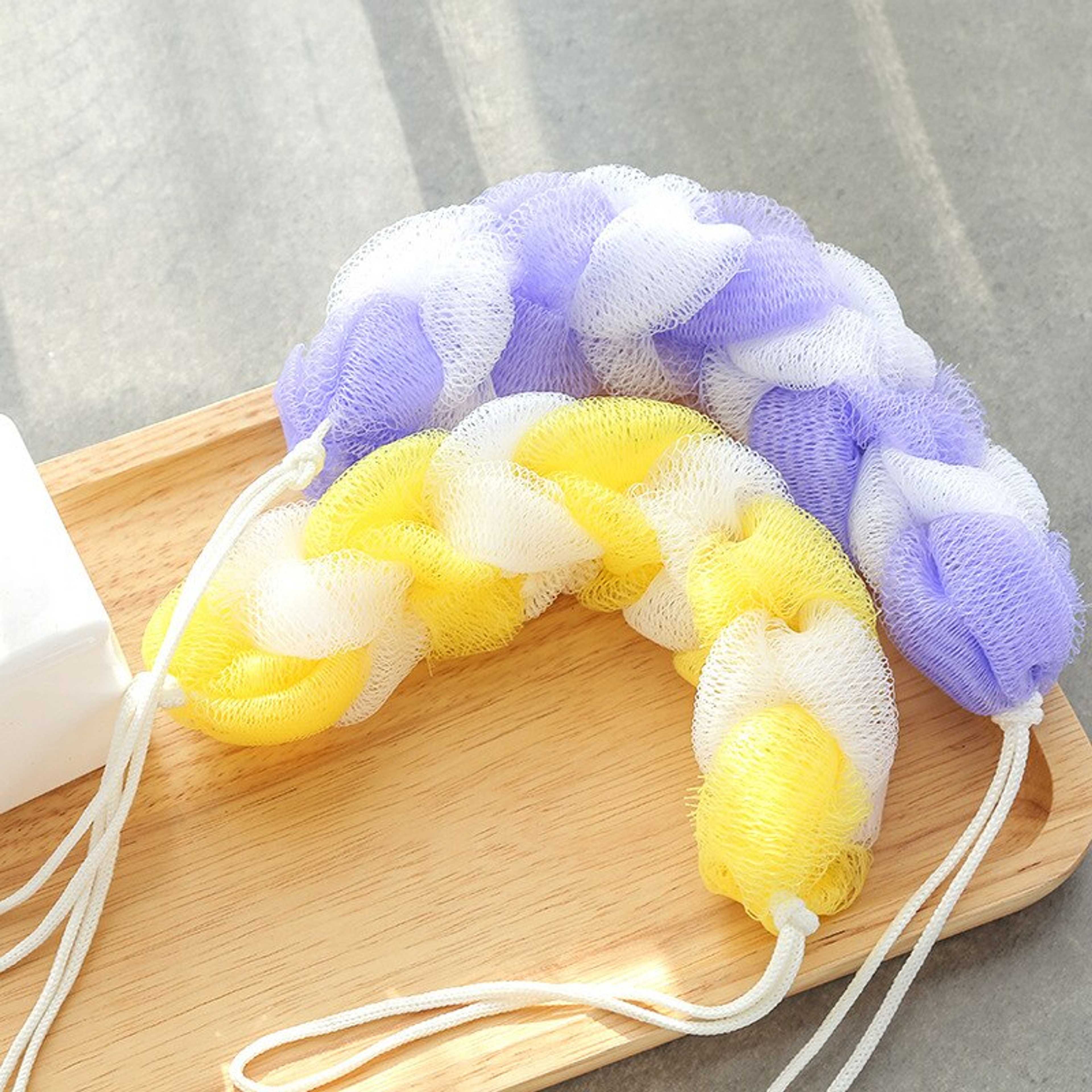 2pcs Wash Bath sponge  Back Hanging Striped Braid Shape Mesh Shower Soft Comfortable Flower Ball Random Color