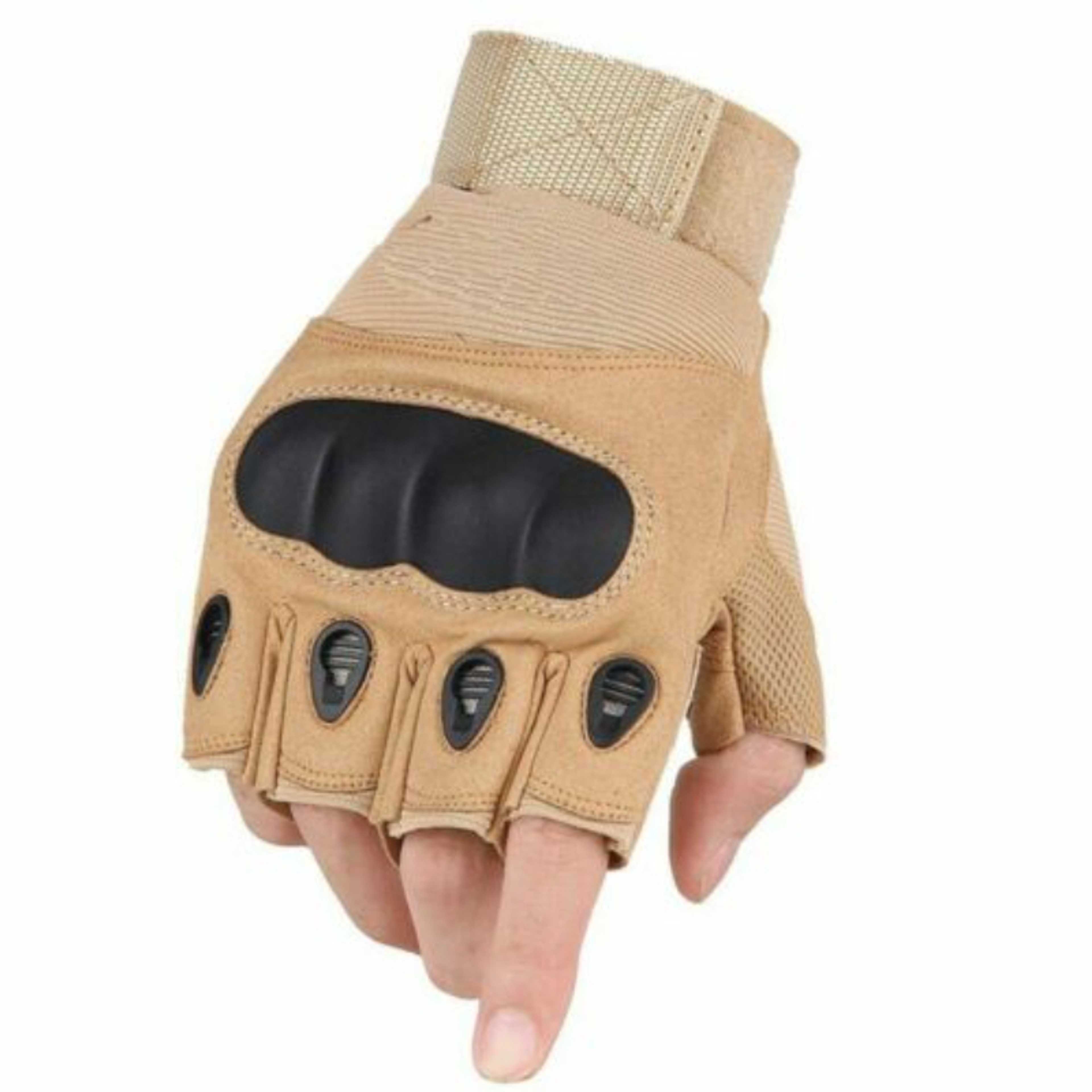 ALL PURPOSE HIKING CYCLING GLOVES - HALF FINGER - 1 PAIR Brown