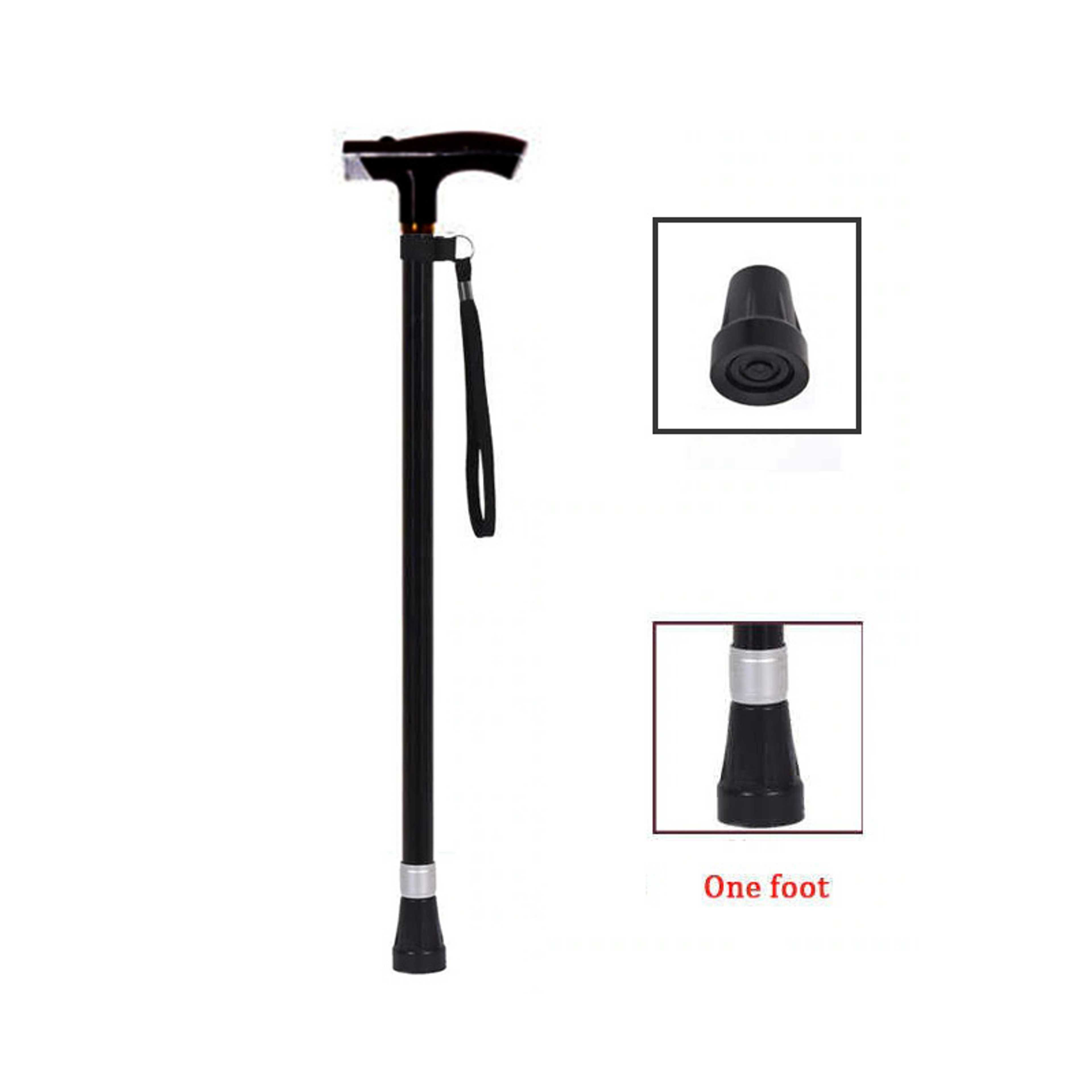 Multi Function Adjustable LED Light Walking Stick Hiking Cane for Old Men - Black - Product Main Image