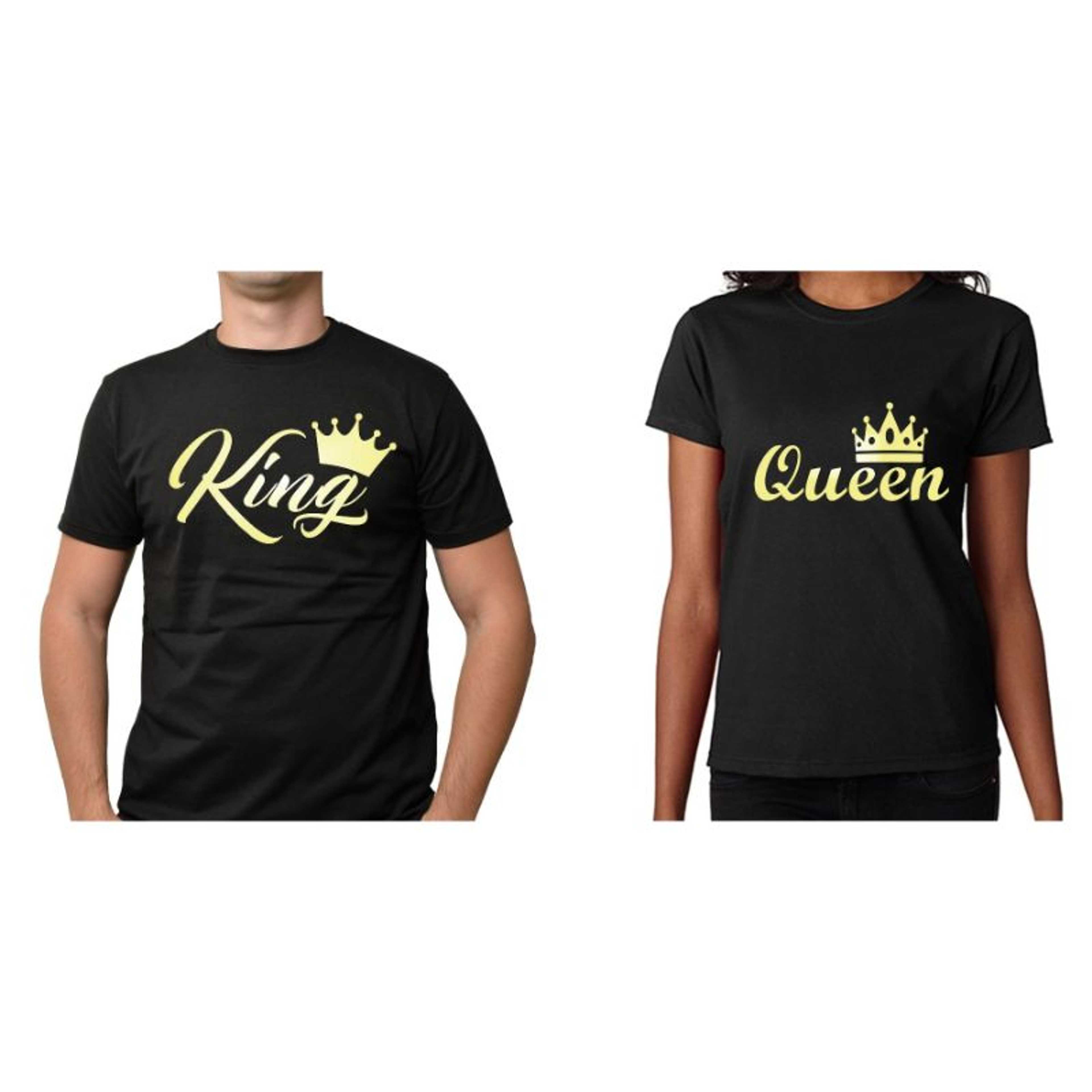 Pack of 2 Round Neck Black T-Shirt King and Queen Printed