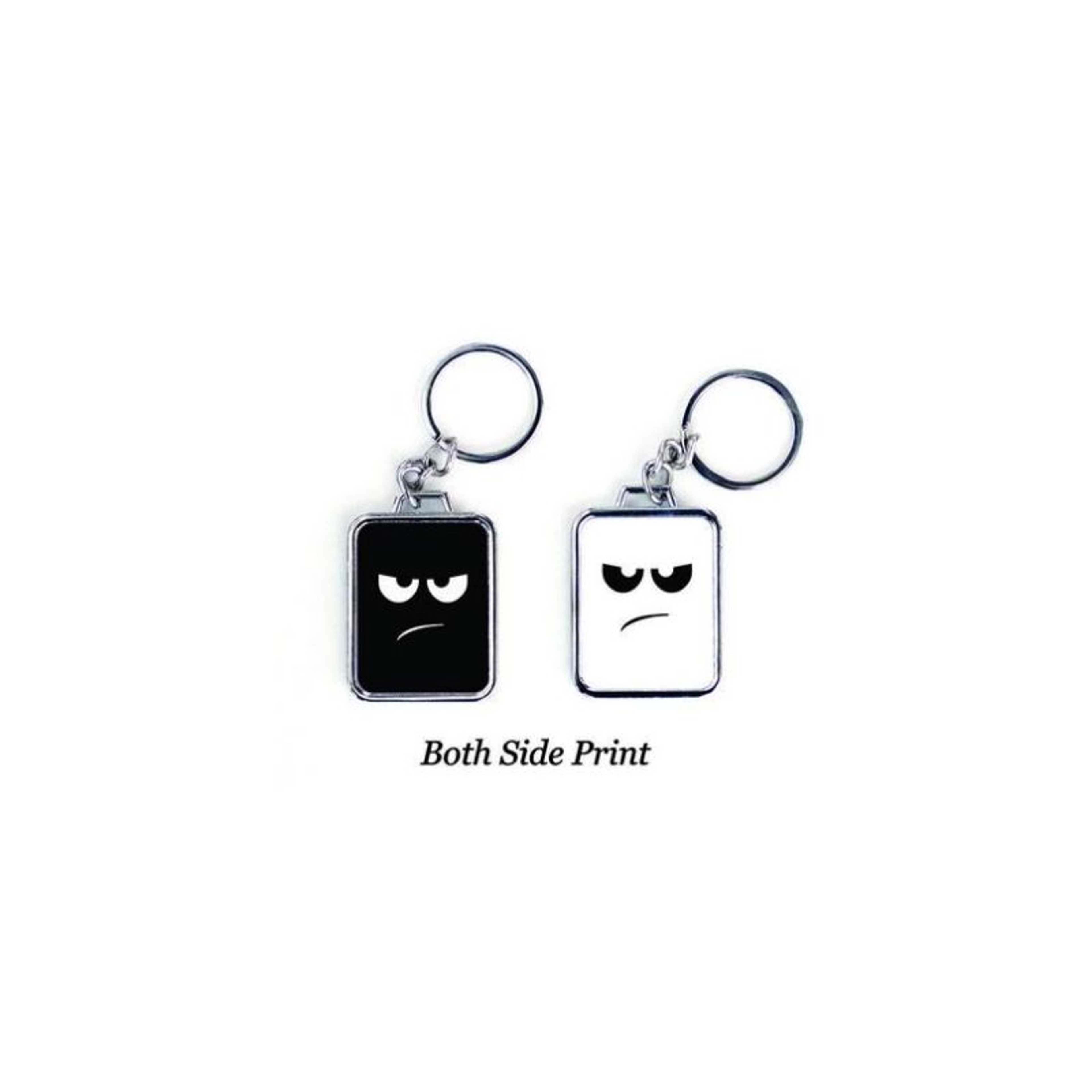 Custom Design Angry Face Both Side Printed Metal Keychain