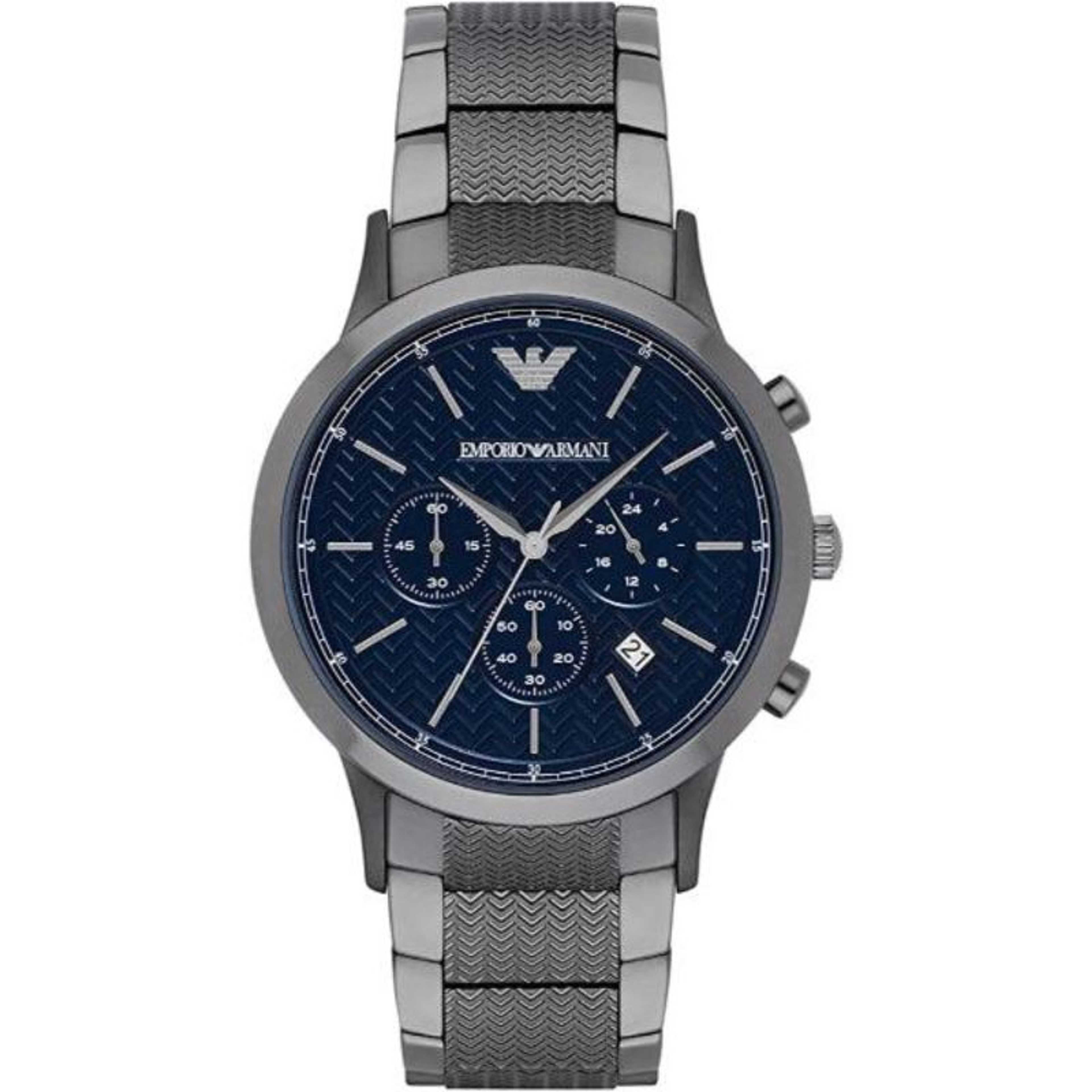Emporio Armani Renato Gunmetal Stainless Steel Navy Blue Dial Chronograph Quartz Watch for Gents - Emporio Armani AR2505