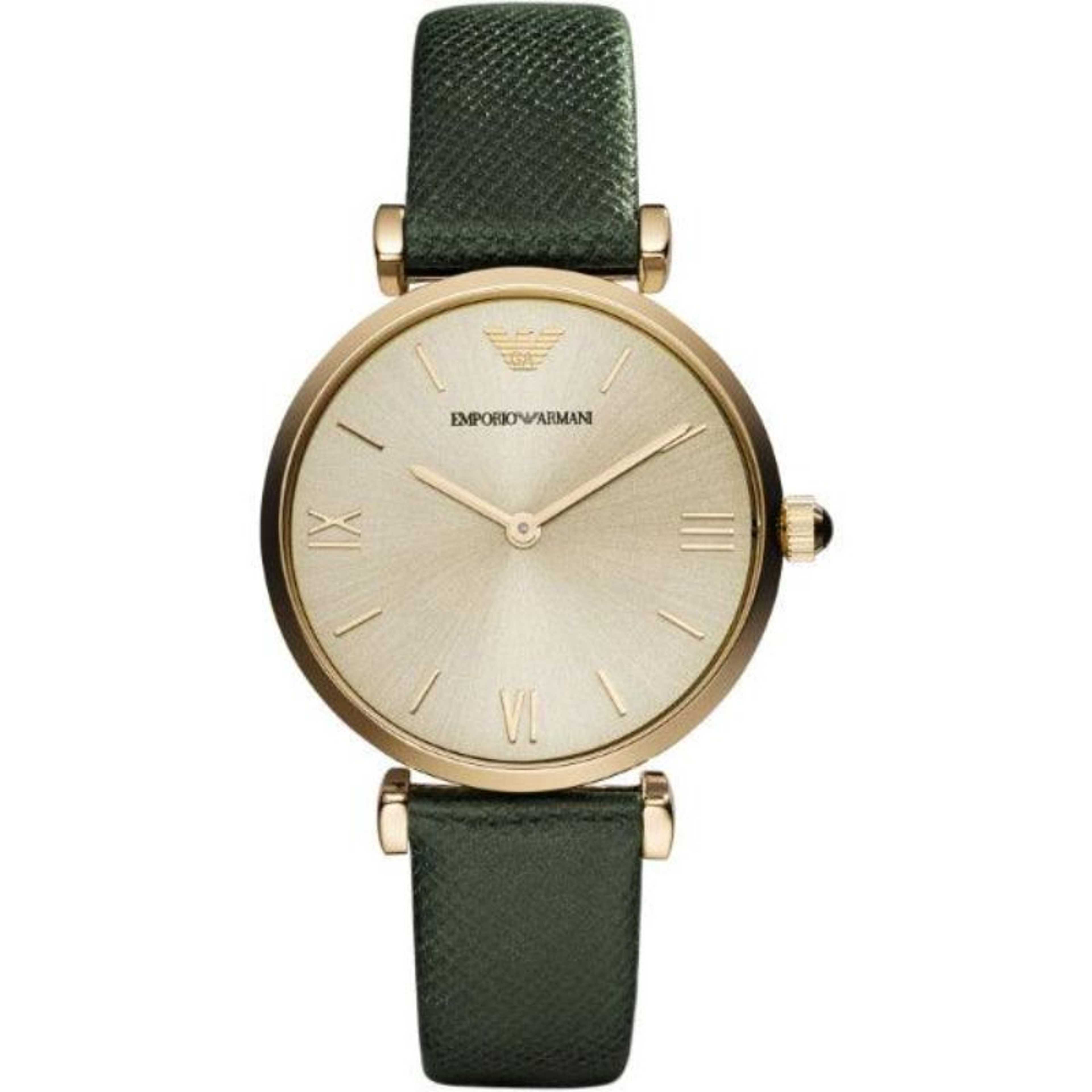 Emporio Armani Retro Green Leather Champagne Dial Quartz Watch for Ladies- Emporio Armani AR 1726